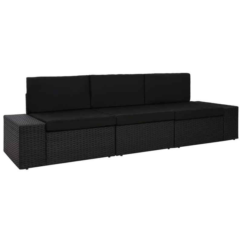 vidaXL Loungesofa Modulares 3-Sitzer-Sofa Poly Rattan Schwarz, 1 Teile