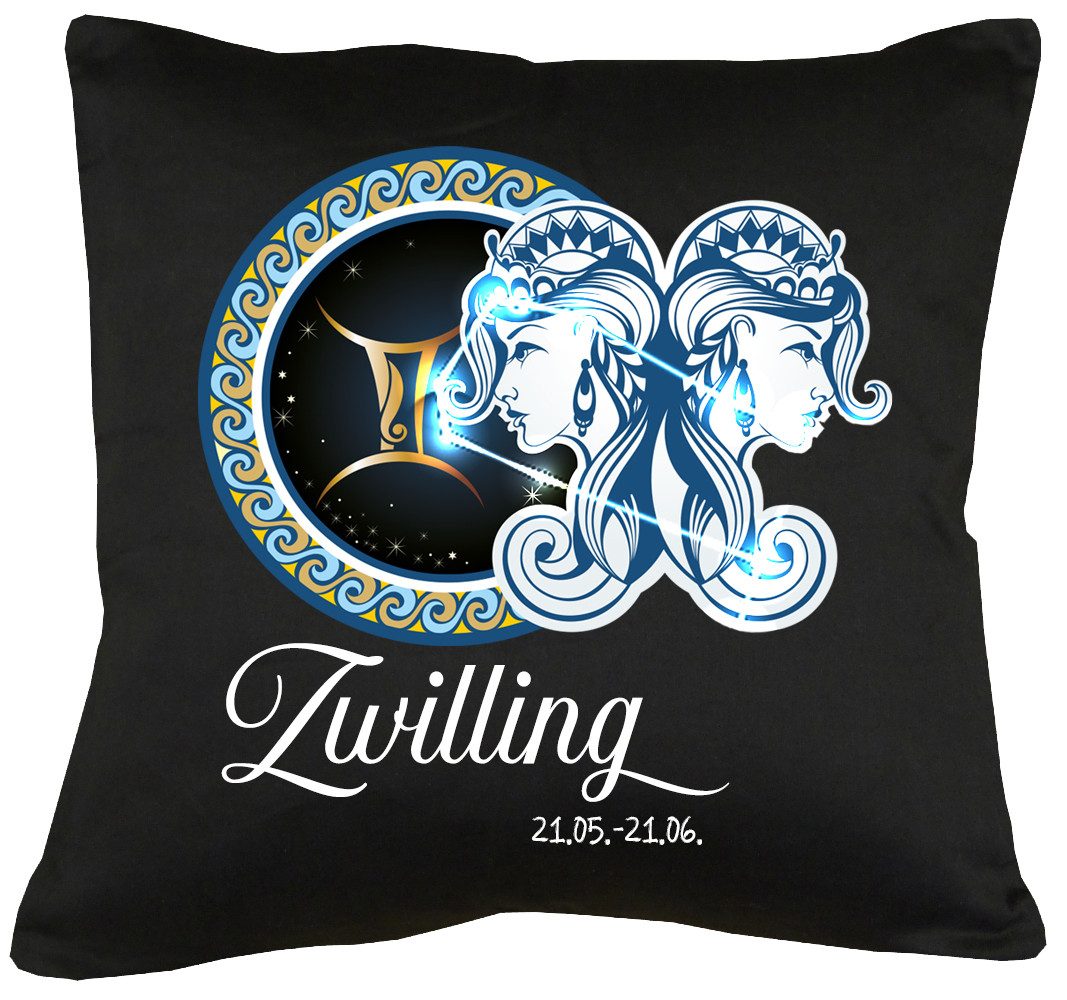 TShirt-People Dekokissen Sternzeichen Zwilling Kissen mit Füllung 40x40cm