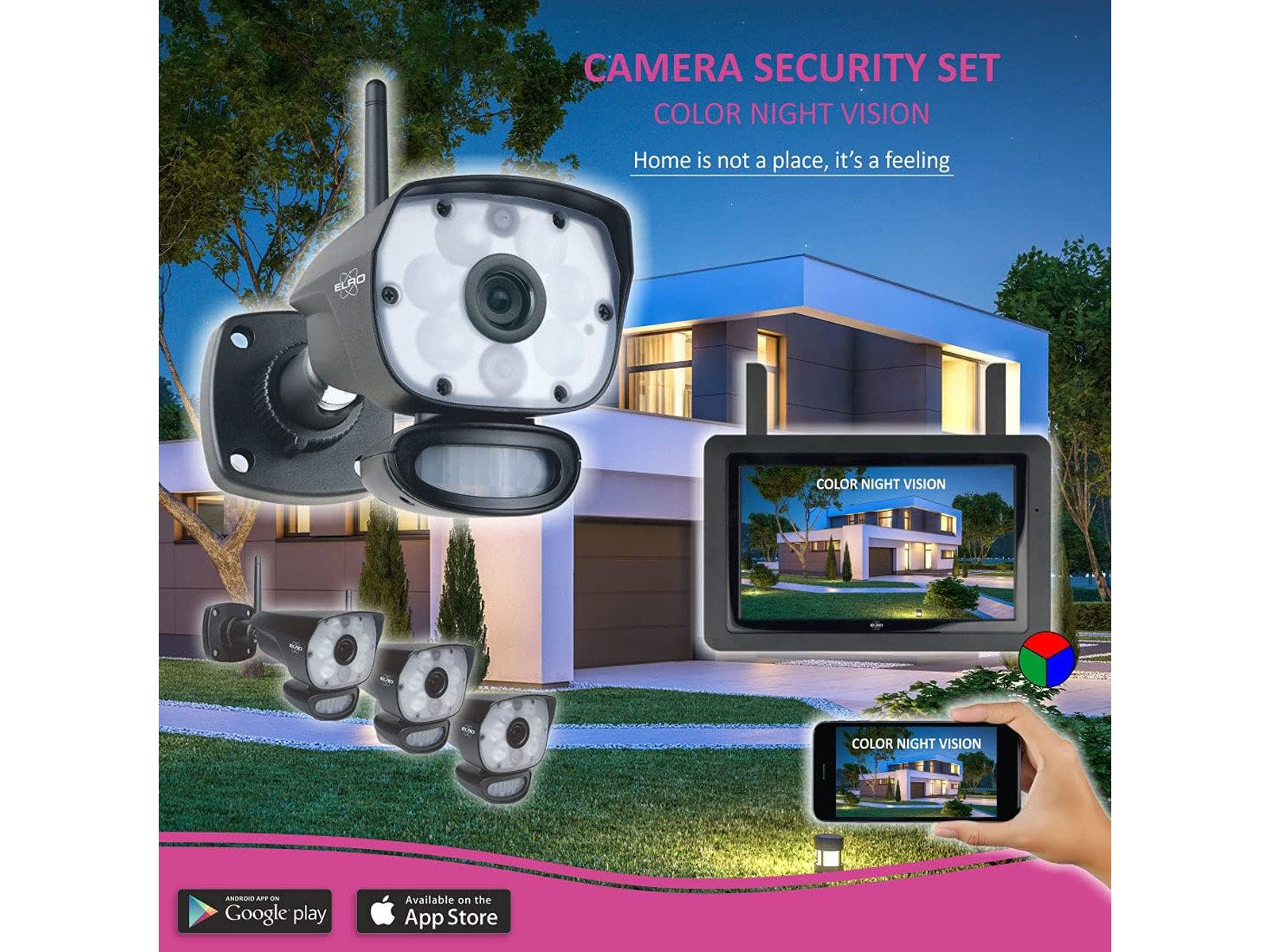 Elro Outdoor-Kamera (WLAN (Wi-Fi), IP Überwachungskameras mit Live-Übertragung auf Handy Bewegungsmelder)