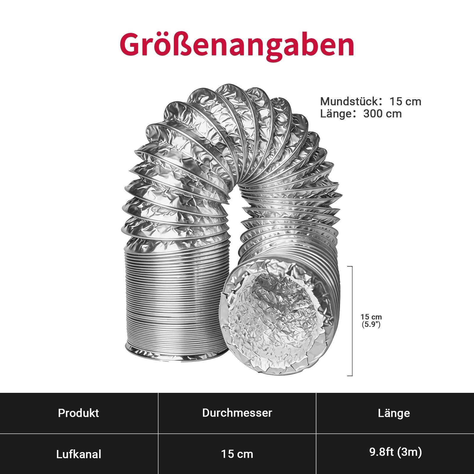 CannoBox Flexrohr Flexrohr Alu Abluftschlauch 3m/10m Gewächshaus Growbox, Alufolienrohr, 100 mm, 180 °, Ø100mm,Entlüftungsrohr,Alufolienrohr,Schlauch Abluft