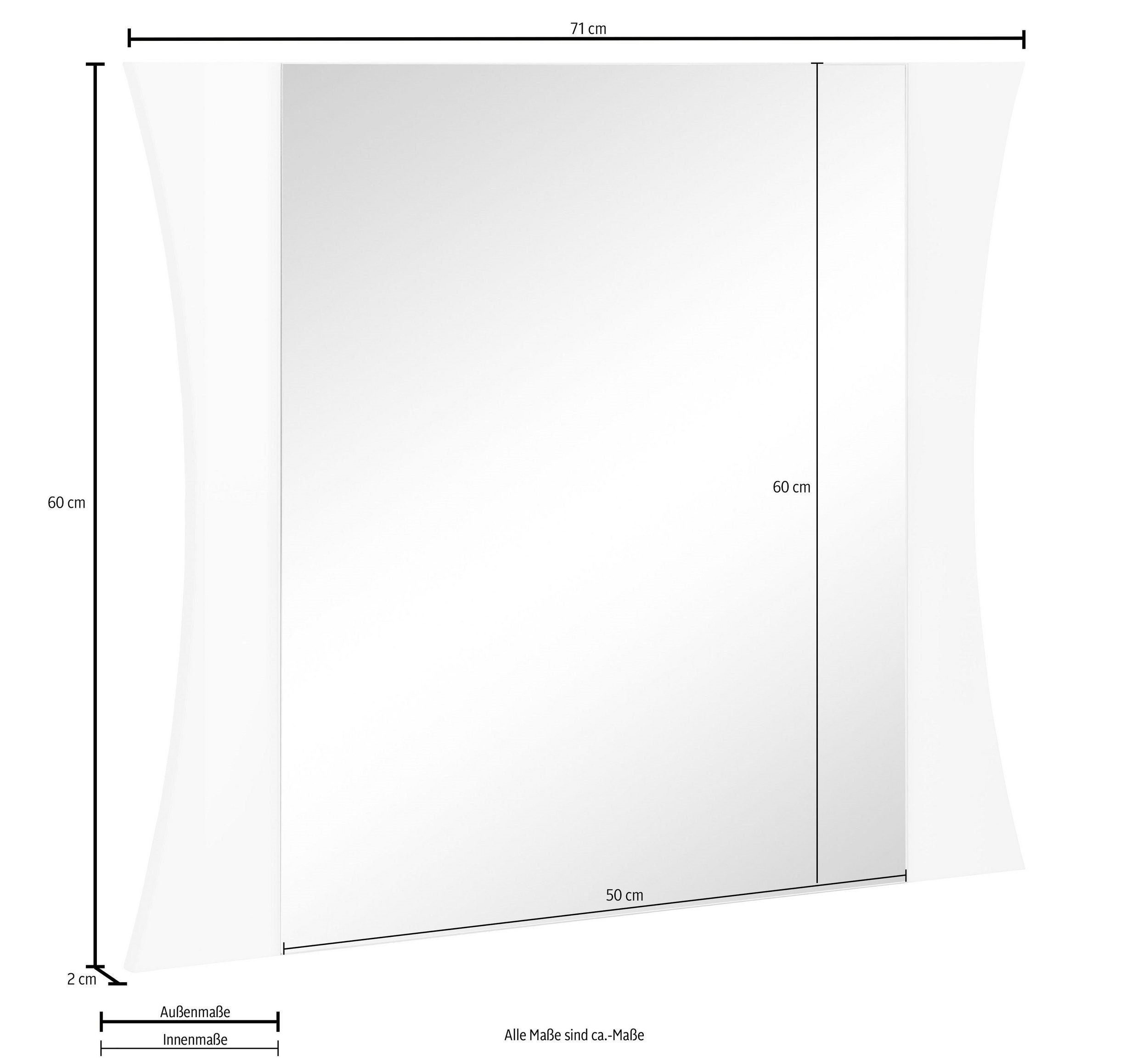möbelando Wandspiegel Arona, 2 71 Breite Spiegel, cm cm, Moderner Spanplatte 60 aus Höhe Tiefe cm, in Trägerplatte Weiß-Hochglanz