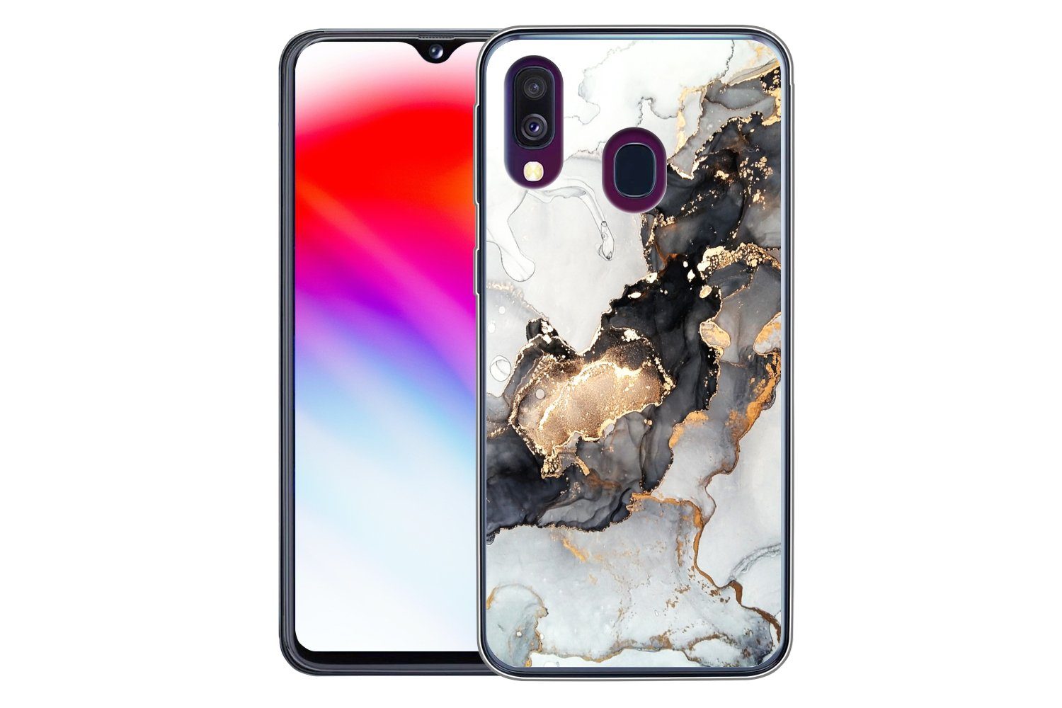 MuchoWow Handyhülle für Samsung Galaxy A40 Marmor - Schwarz - Weiß - Gold - Luxus - Abstra, Smartphone-Bumper, Print, Handy Schutzhülle Dünn