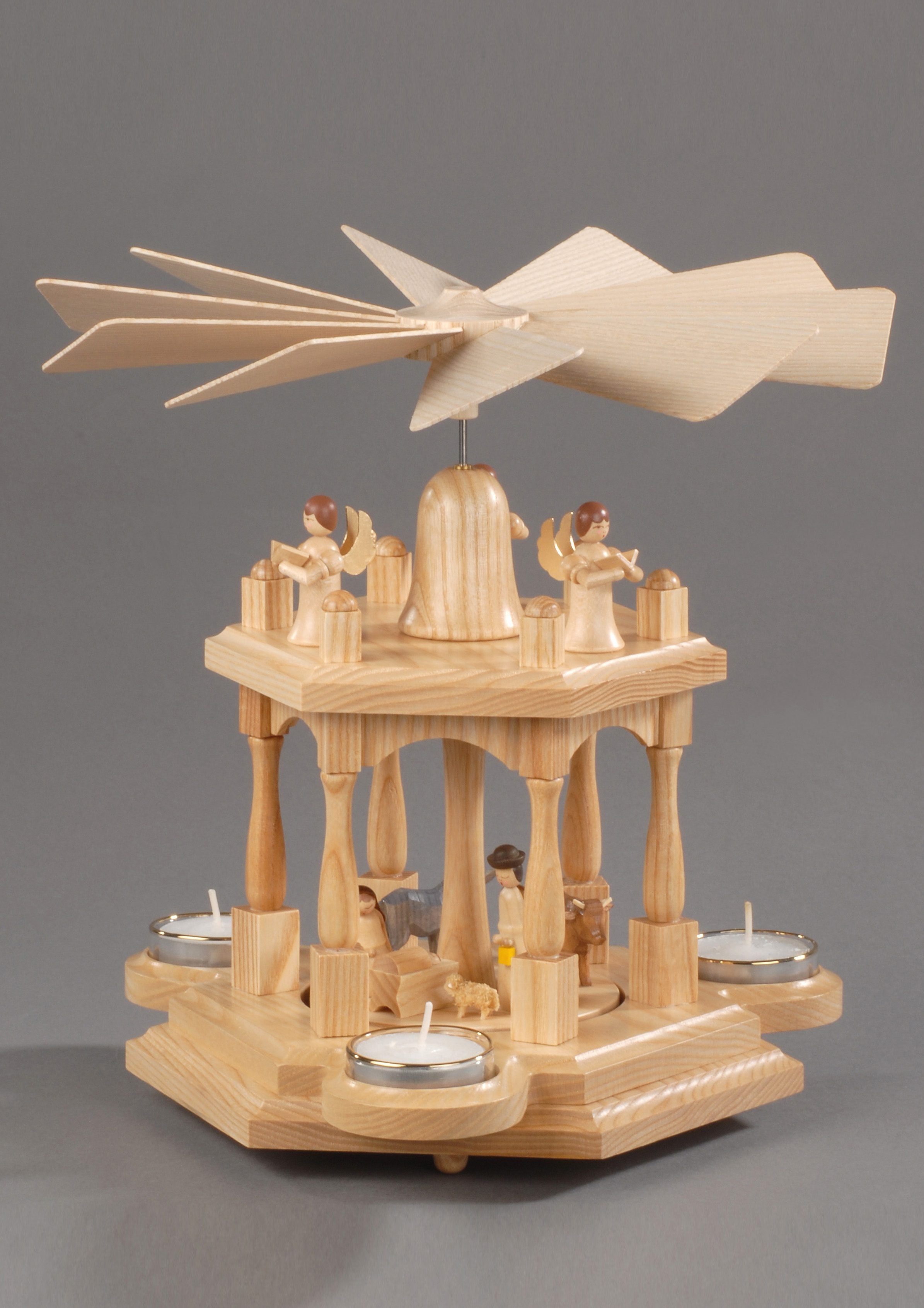 Albin Preissler Weihnachtspyramide Wärmespiel Christi Geburt, Handwerkskunst aus dem Erzgebirge, 2 Etagen, Weihnachtsdeko aus Holz