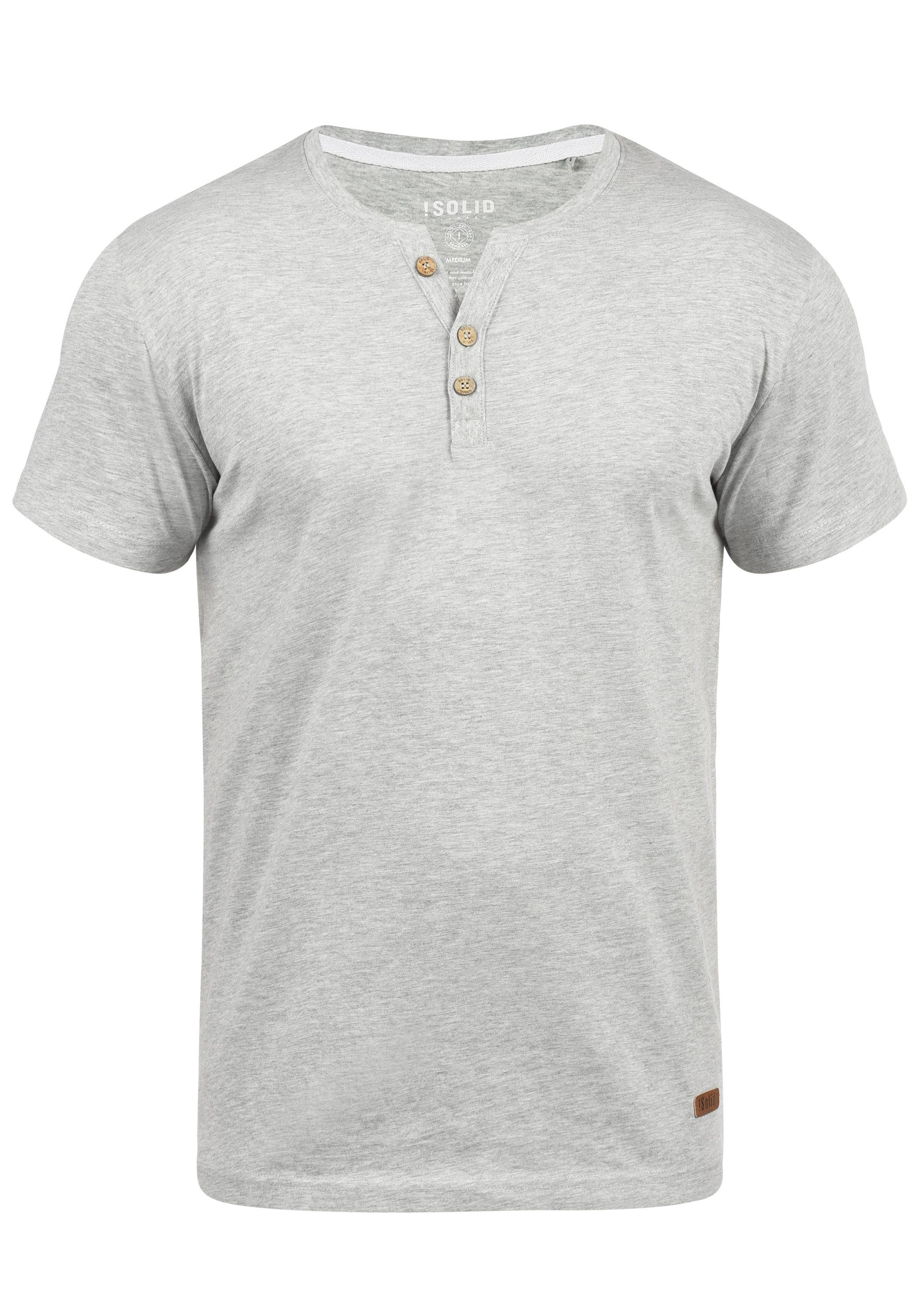 !Solid Rundhalsshirt SDVolker Kurzarmshirt mit Knopfleiste Light Grey Melange (8242)