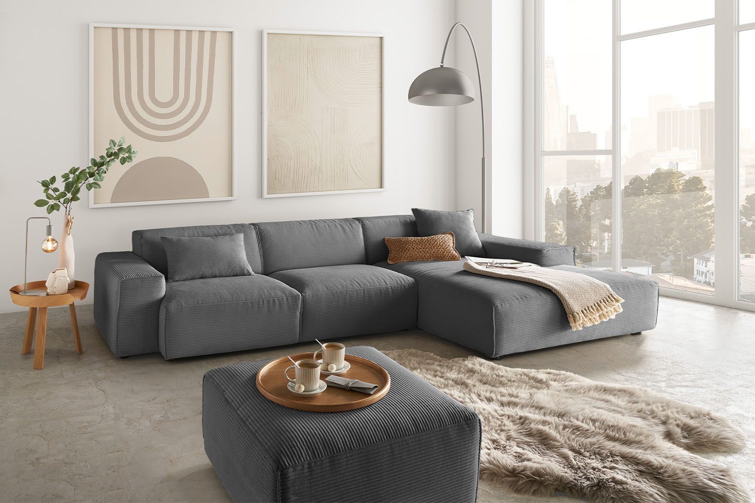 KAWOLA Ecksofa RANI L-Form Cord Sofa - Bequem & Modern - Wohnzimmer Couch, L-Couch Cord, verschiedene Farben, 299x189cm, rechts/links montierbar