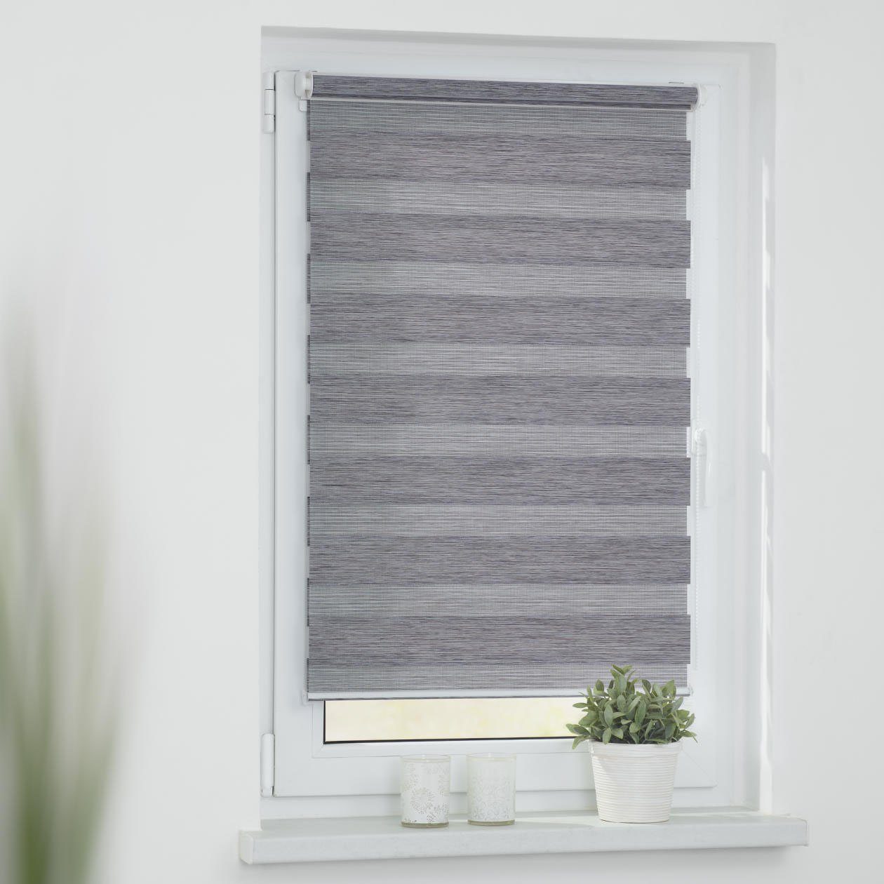 Doppelrollo Duo Rollo Klemmfix, ohne Bohren, meliert, LICHTBLICK ORIGINAL, halbtransparent, freihängend, Klemmfix