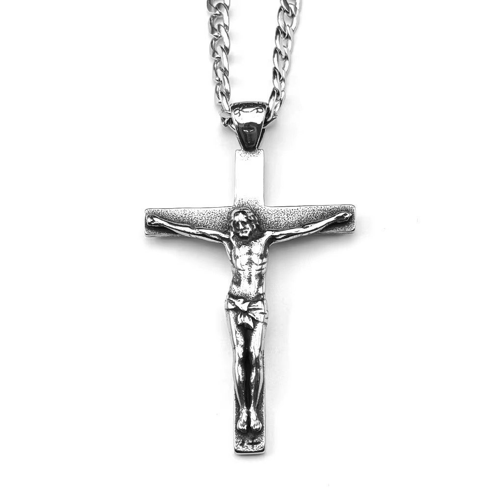 Ware aus aller Welt Edelstahlkette Herren Halskette Edelstahl mit Jesus Kreuz Anhänger 60 cm (1-tlg)