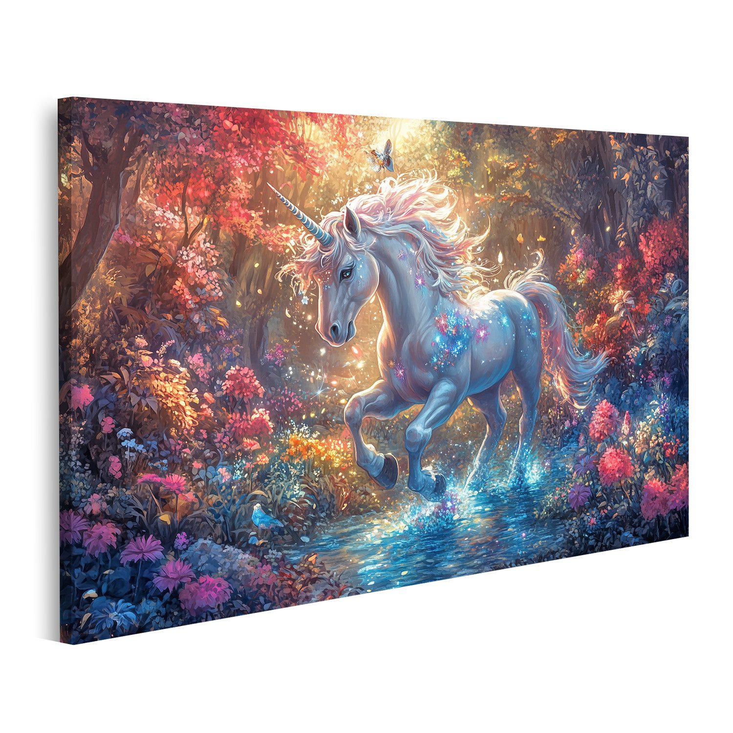 islandburner Leinwandbild Magisches Einhorn im verzauberten Wald günstig online kaufen