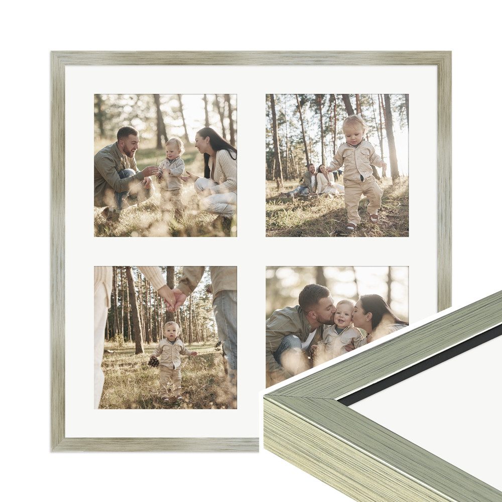 WANDStyle Galerierahmen G950 40x40 cm, für 4 Bilder, im Format 15x15 cm, aus Massivholz in der Farbe Gold