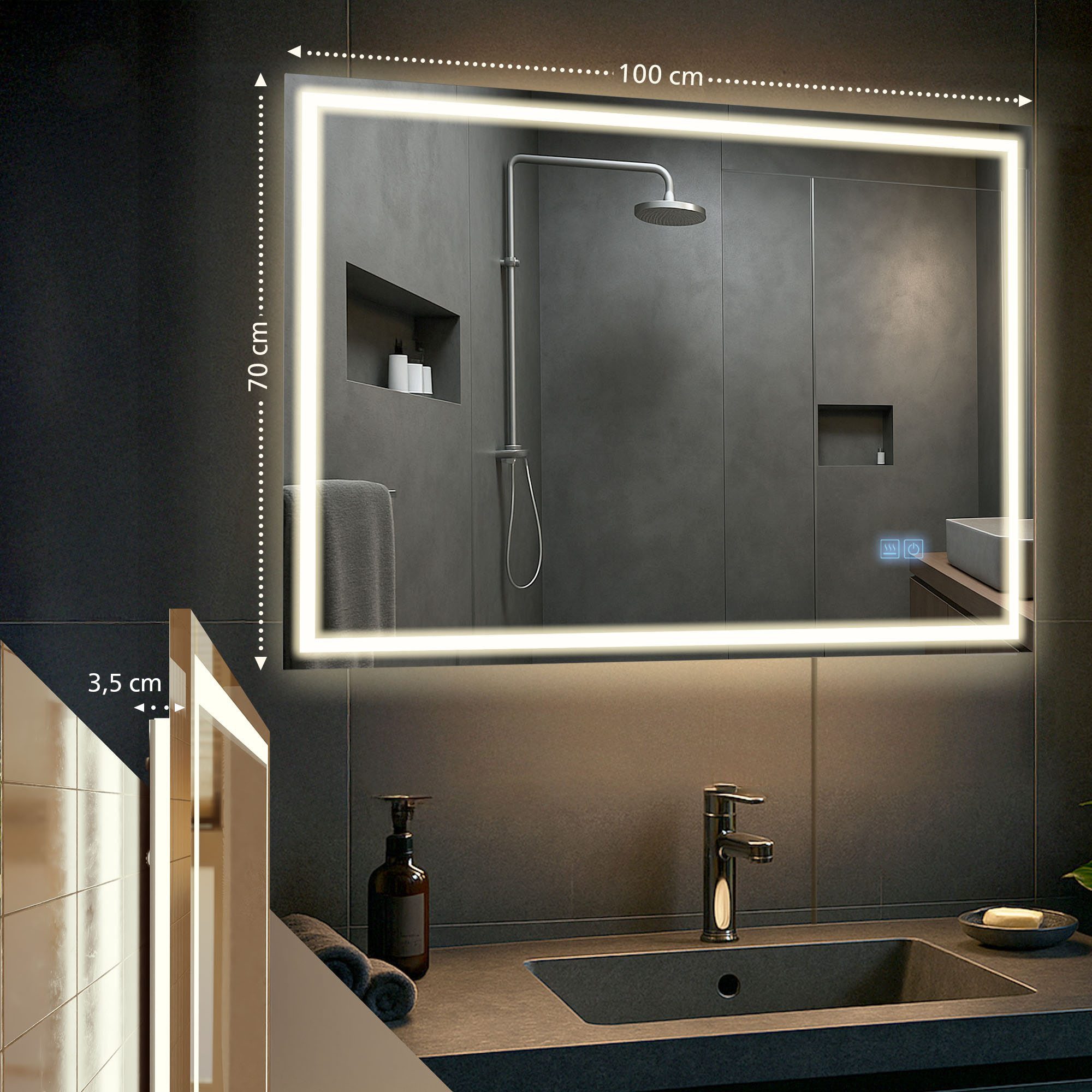CLP Wandspiegel Jaffrey (1er), Bluetooth-Lautsprecher, Anti-Fog, LED-Licht, IP44