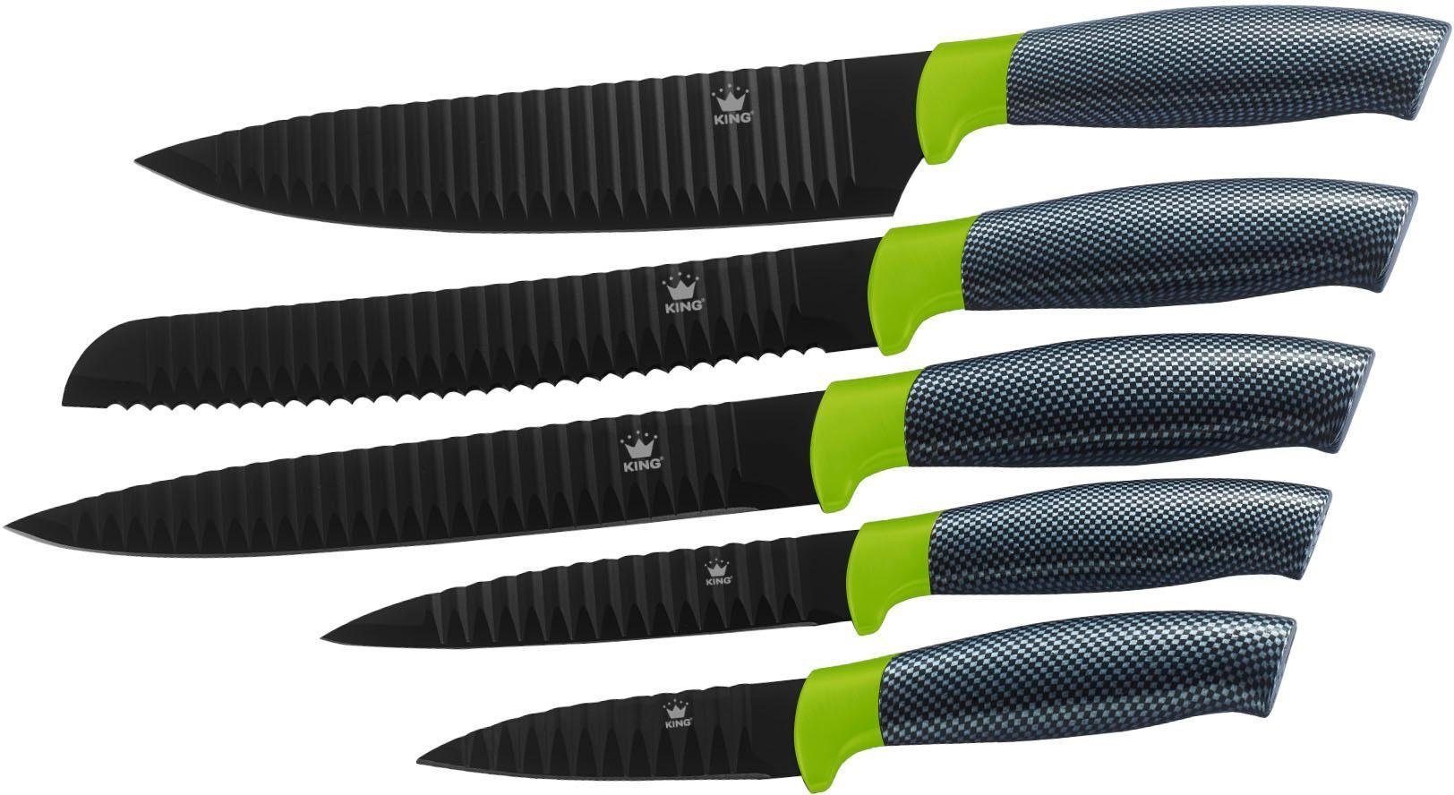 KING Messerblock Carbon Optic (6tlg), Wellenschliff