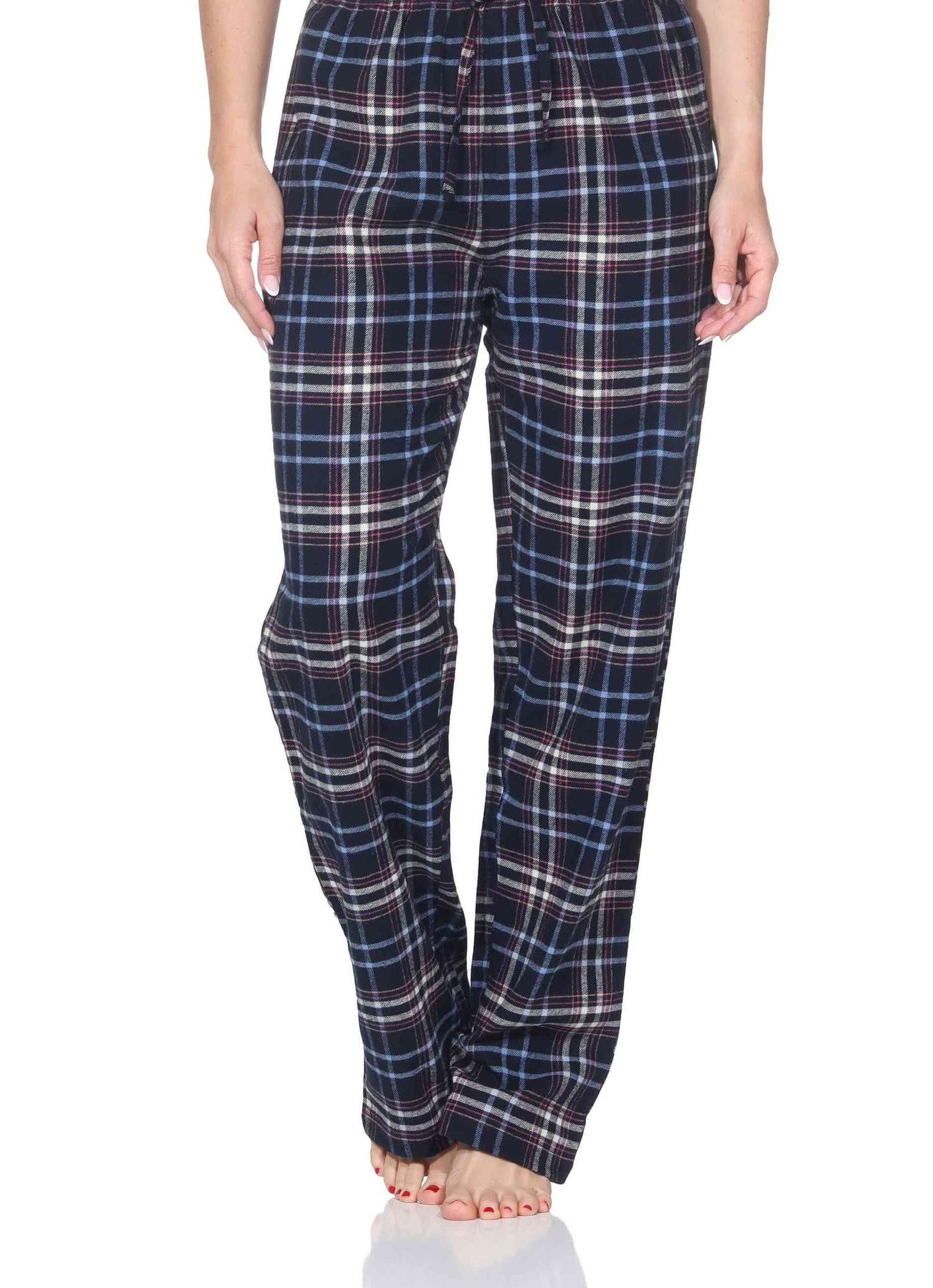 Normann Relaxanzug Normann Damen Schlafhose aus Flanell Schlafanzug Hose kariert