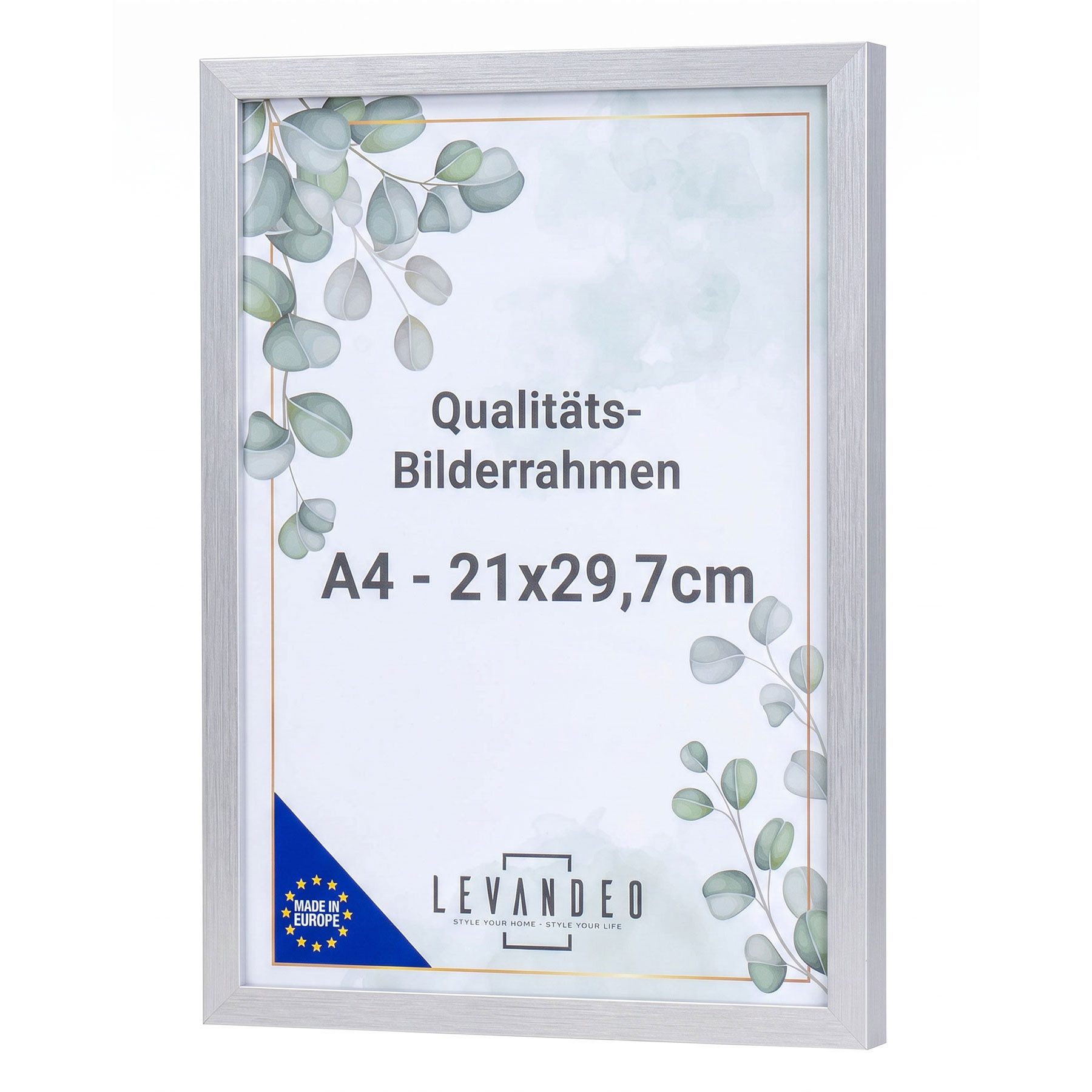Levandeo® Bilderrahmen, Bilderrahmen Silber 21x29,7 Made in EU Fotorahmen A4 Poster Urkunde