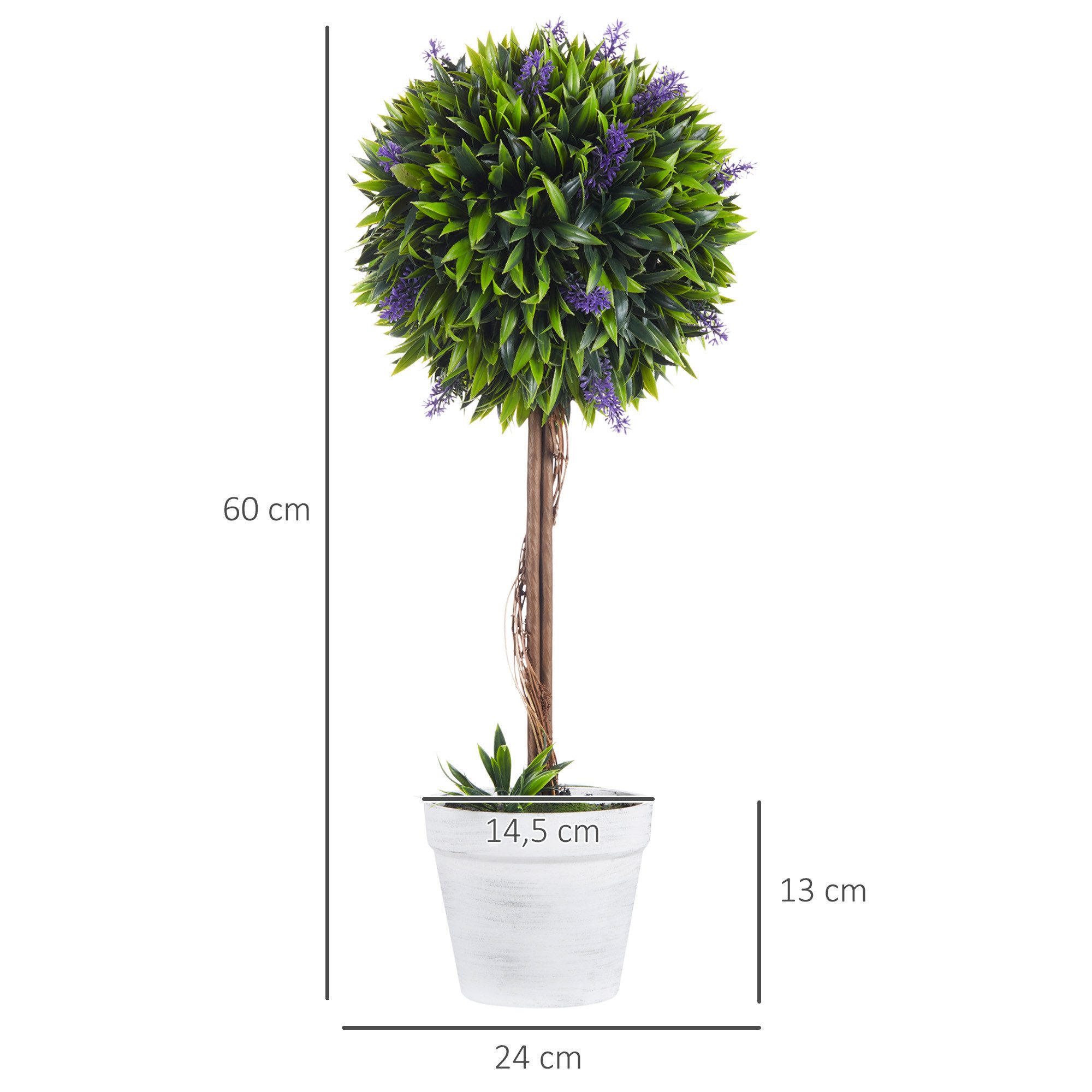 Kunstpflanze Künstliche Lavendel 2er-Set groß mit UV Schutz im Topf, wie echt Lavendelbäume, HOMCOM, Höhe 60 cm, für Wohnzimmer Schlafzimmer Büro Garten moderne – Bild 3 von 5