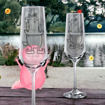 Mr. & Mrs. Panda Sektglas Einhorn Joker - Transparent - Geschenk, Kasper, Einhorn Deko, Sektgla, Premium Glas, Hochwertige Gravur
