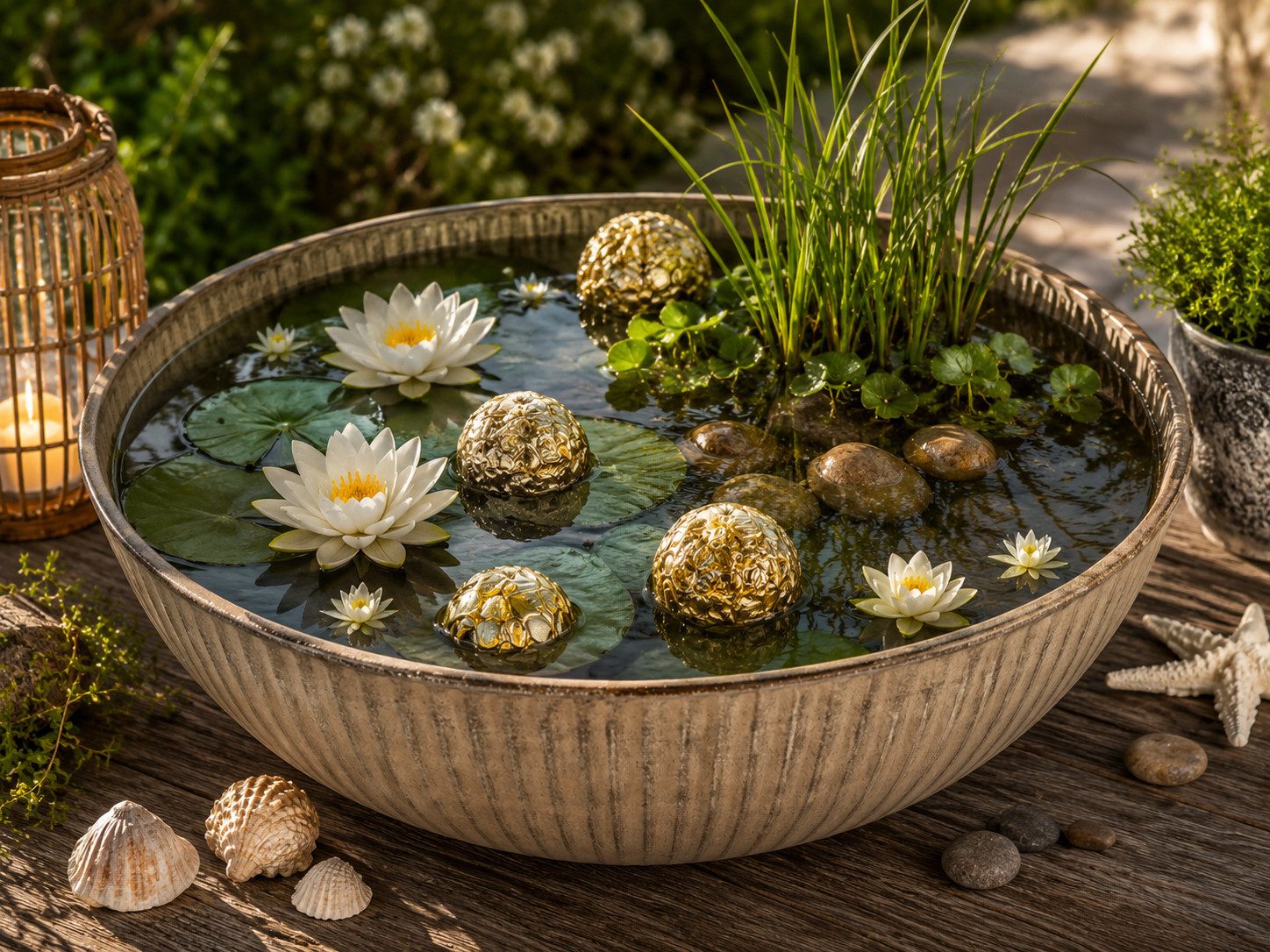 finehomegarden Pflanzschale Schale Metall lackiert Sand Ø44,5cm H21cm Wasserwanne Miniteich (1 St), Teichwanne Pflanzschale Garten