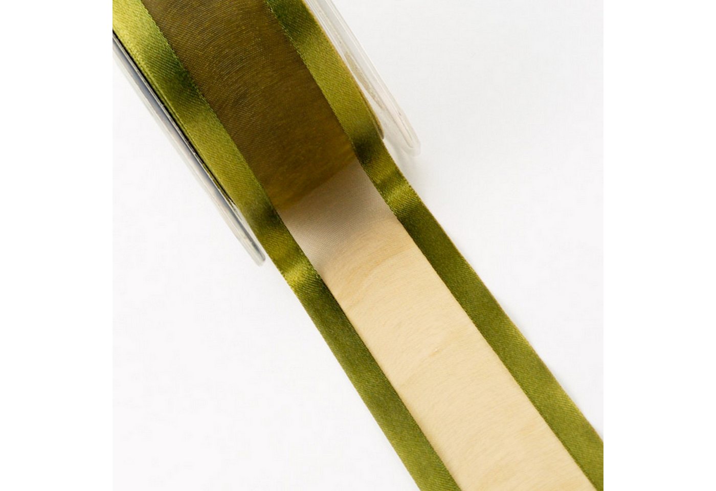 Thumbnail - Deko AS Dekoband Organzaband mit Satinkante olive - 38 mm Breite auf 25 m Rolle - 50…