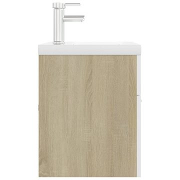 vidaXL Waschtisch Waschbeckenunterschrank mit Einbaubecken Weiß und Sonoma-Eiche 100 cm