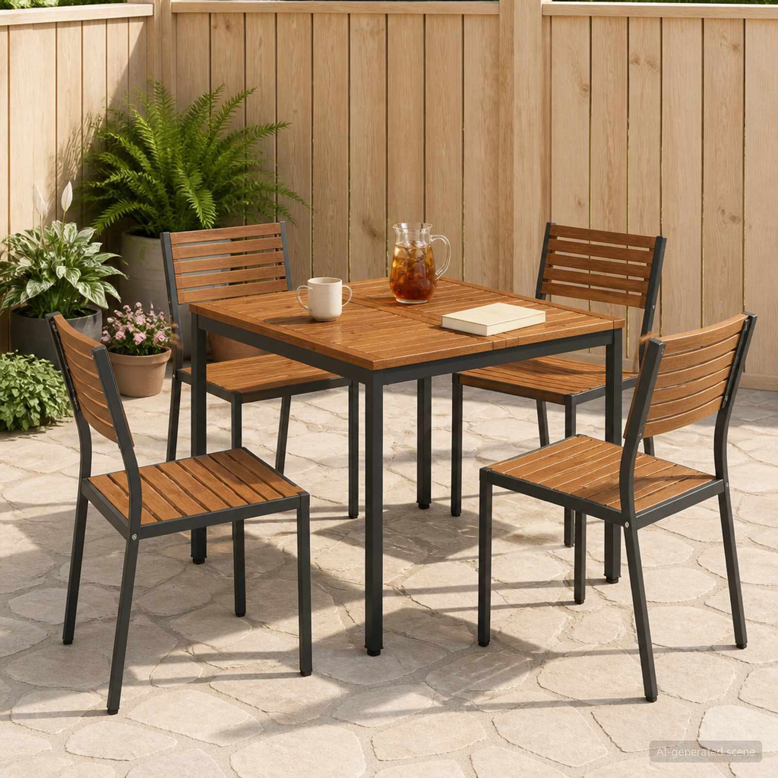 vidaXL Gartentisch Gartentisch Natürlich und Schwarz 80 x 80,5 x 75 cm (1-St) – Bild 2 von 5