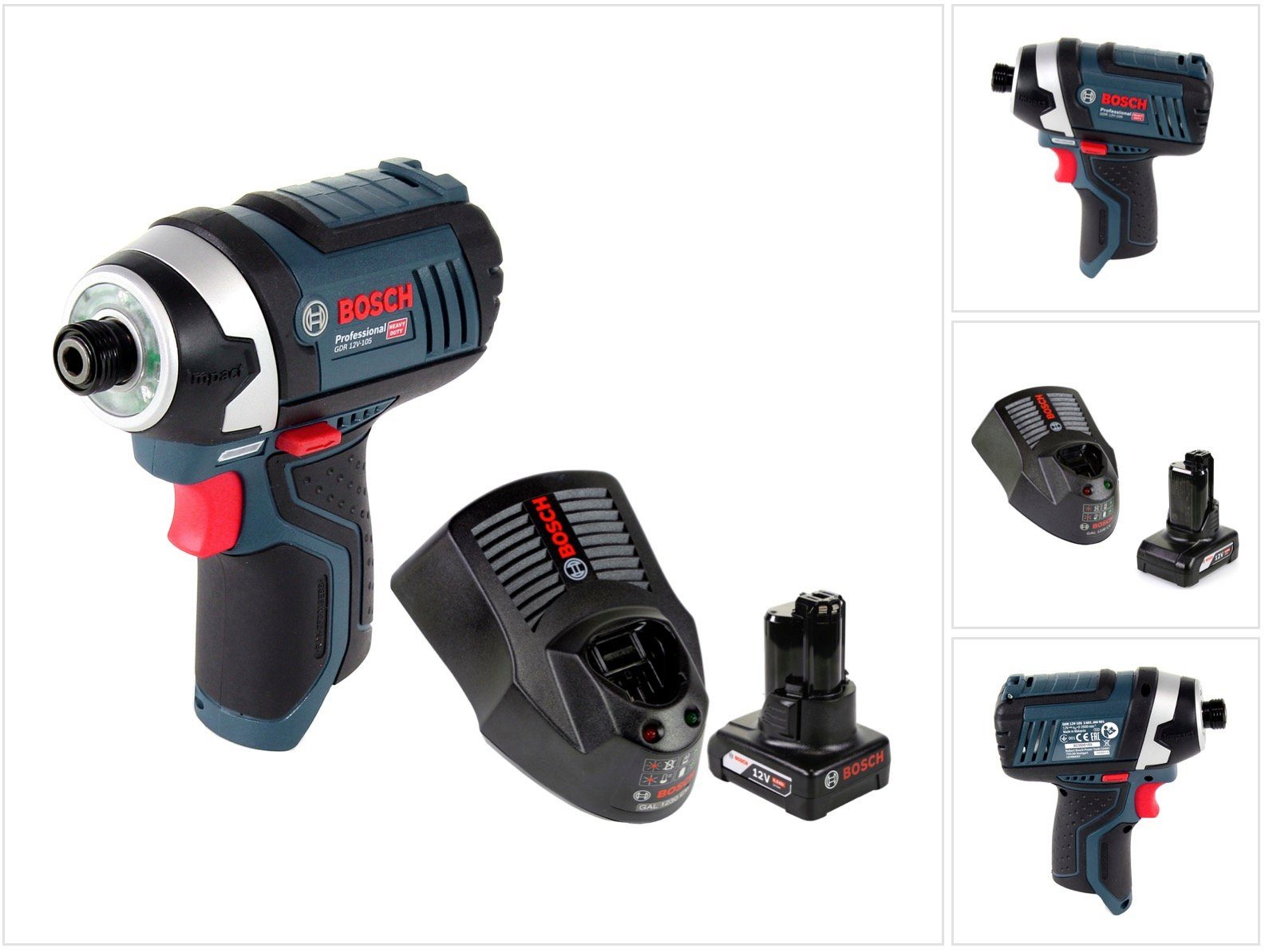 Bosch Professional Akku-Schlagschrauber GDR 12V-105 Akku Drehschlagschrauber 12V 105Nm + 1x Akku 6,0Ah + Lade