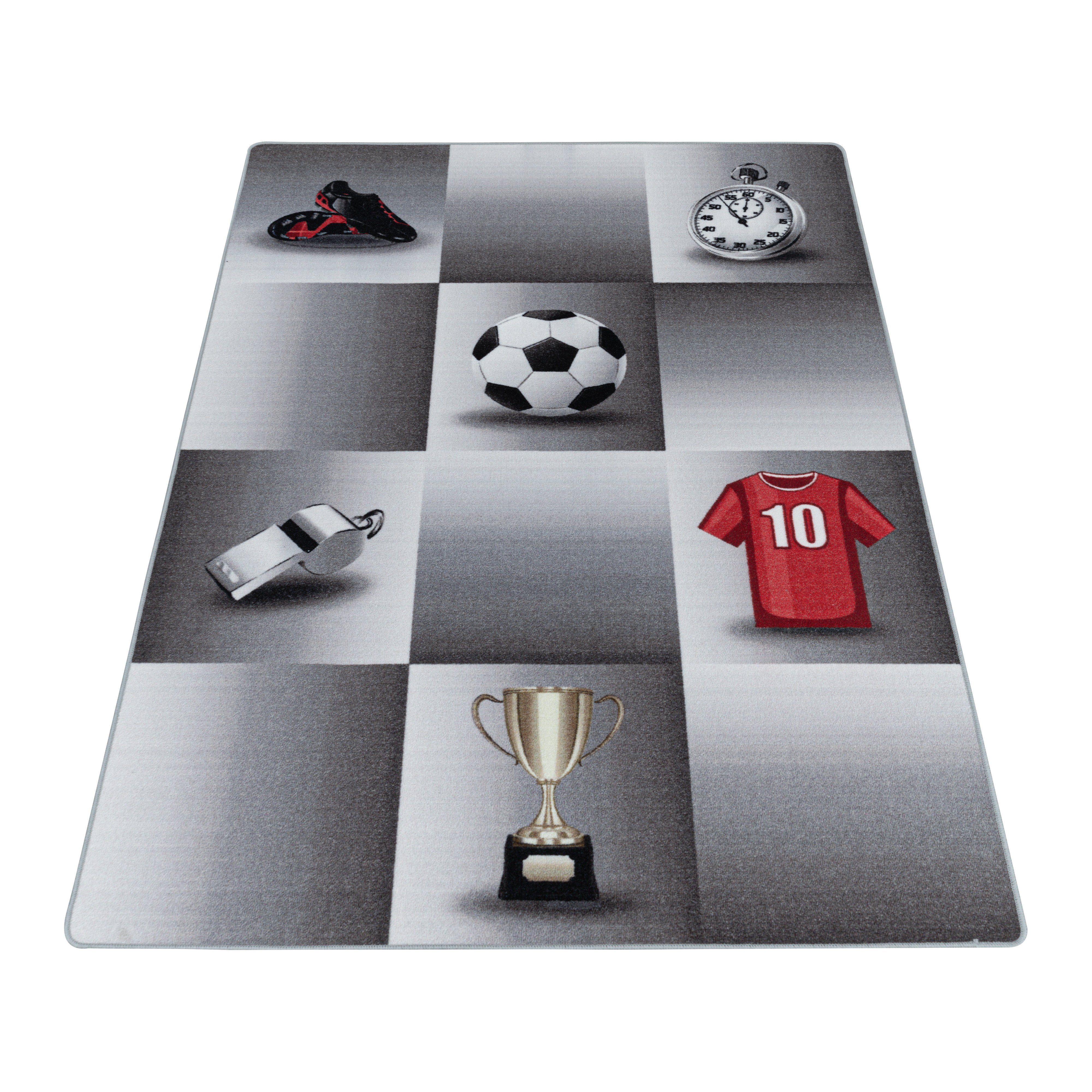 Kinderteppich für Spiel-Kinderzimmer Fußball-Design für Jungs und Mädchen, Stilvoll Günstig, Rechteck, Höhe: 7 mm