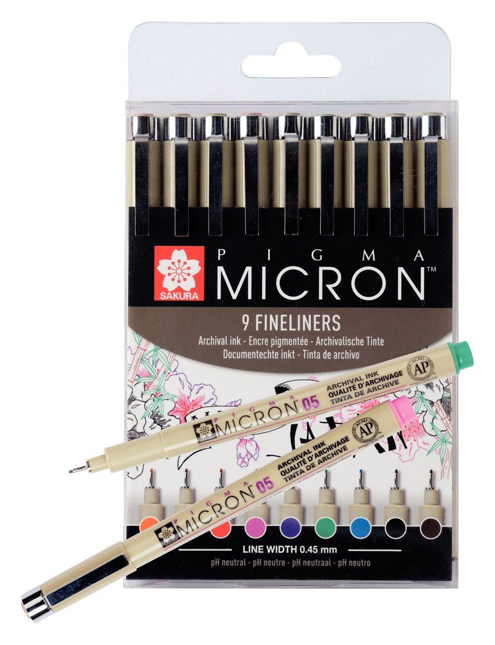 Talens Fineliner Pigma Micron 05, Etui mit 9 Farben, (9-tlg)