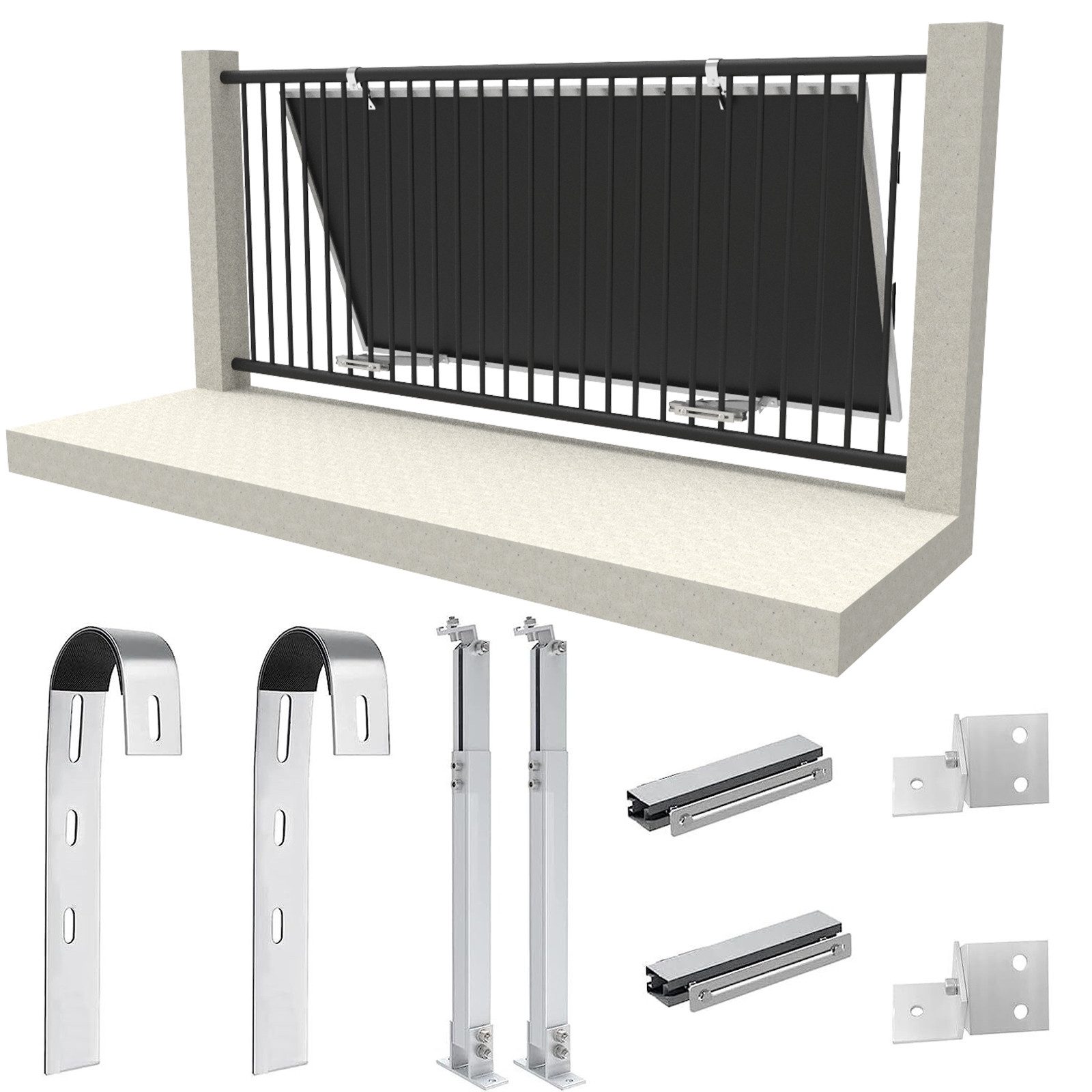 Rhein Beleuchtung Solarmodul-Halterung Leitplanken-Solarpanelhalterung mit einstellbarem Neigungswinkel, (Speziell für Balkone und Geländerbereiche konzipiert, Aluminiumlegierungsmaterial, neigbar um 15° oder 30° verstellbar)