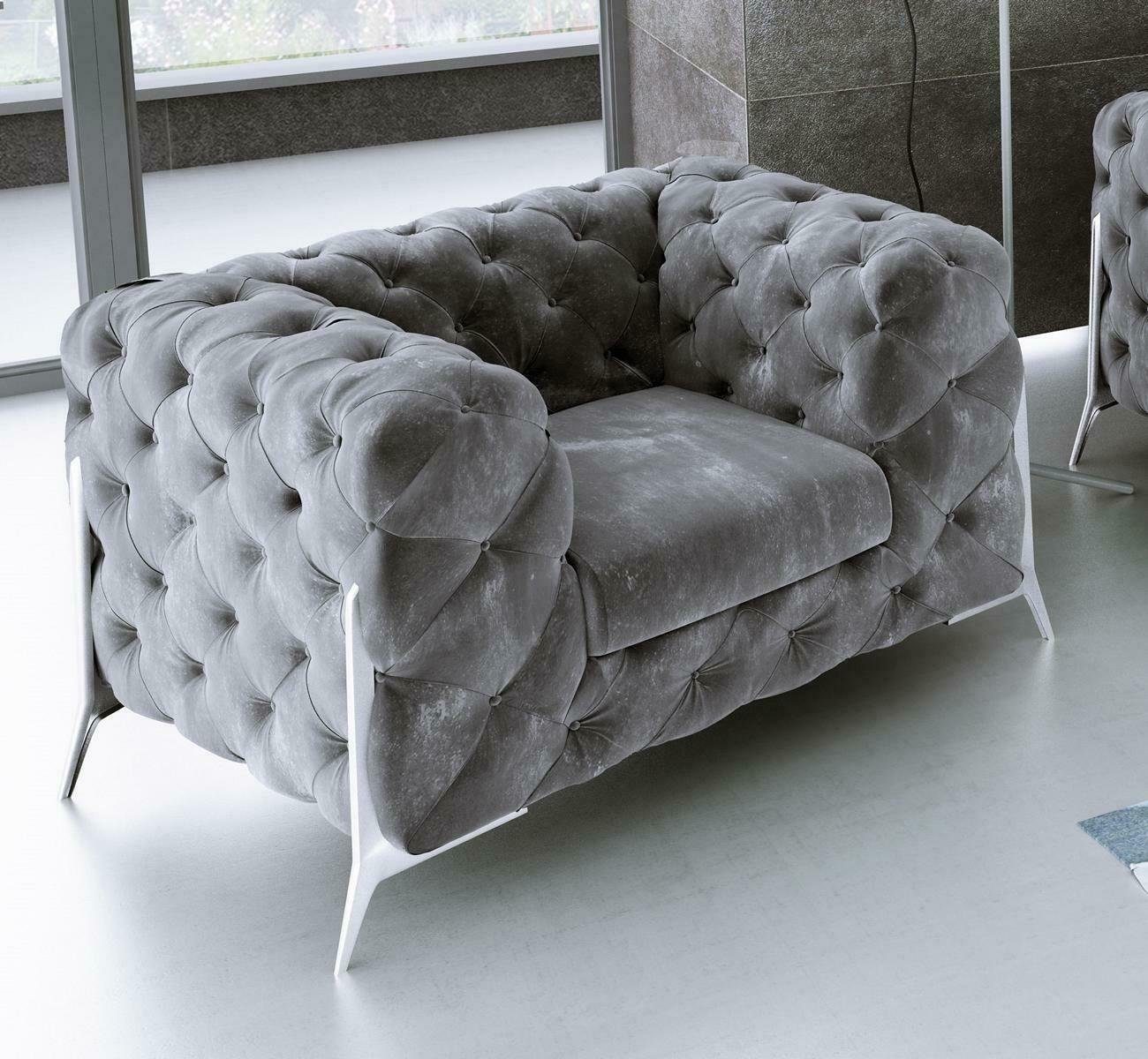 JVmoebel Sofa Lounge Luxus Polster Sitzer Sessel Design Chesterfield, Made in Europe Hellgrau