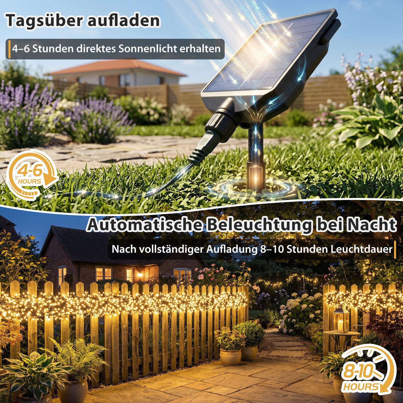 Salcar LED Solarleuchte LED Solar Lichterkette Außen 2cm LED-Abstand Solar Gartenleuchte, 11,1m 560er LED 13 Modi mit Fernbedienung Warmweiß Wasserdichte – Bild 2 von 5
