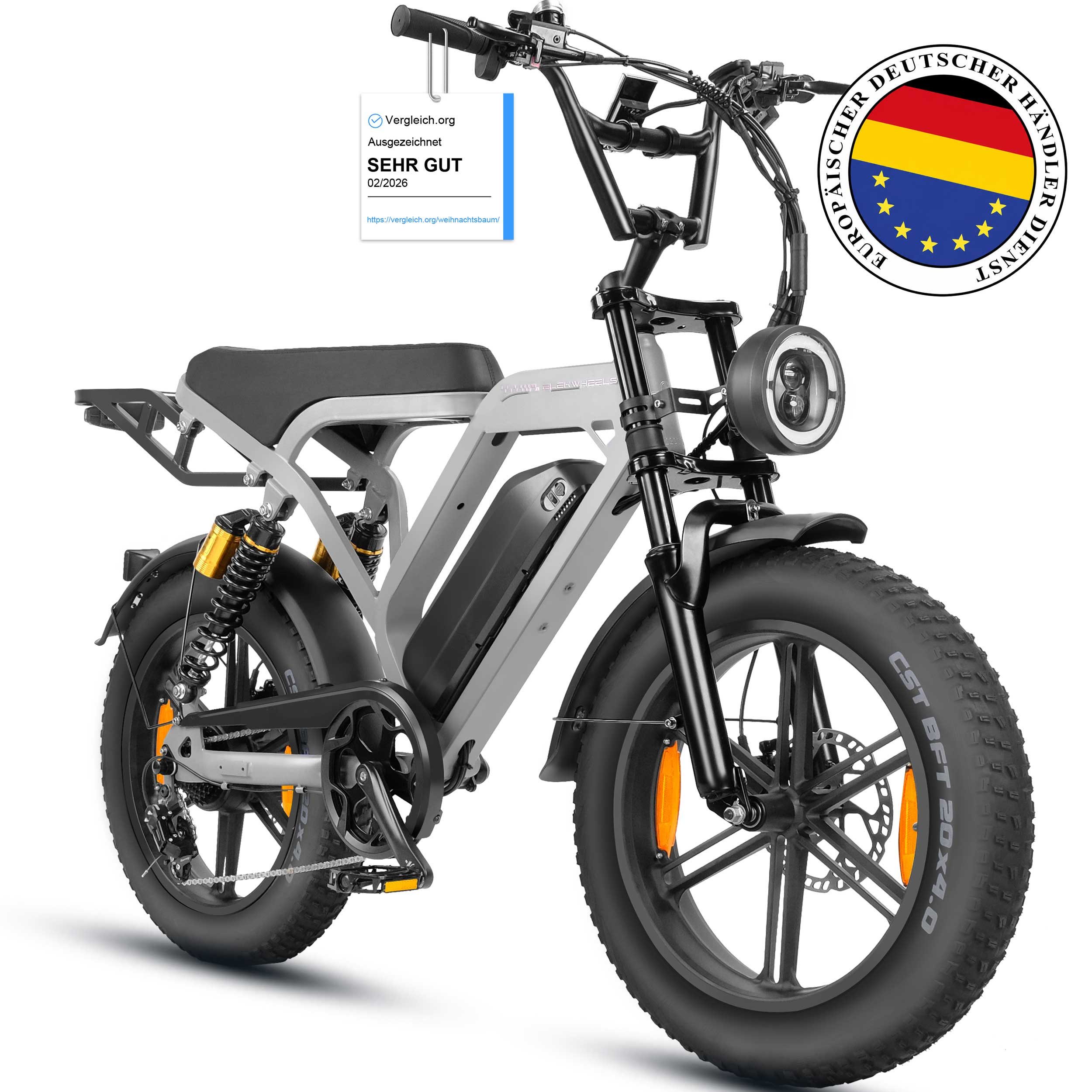 Vankel E-Bike Mountainbike Cityrad E-Fahrrad 20” x 4.0” Damen u. Herren Pedelec 720Wh Max.108KM, Kettenschaltung, Heckmotor, 720 Wh, (Beleuchtungsset mit Batterieladegerät, Batterieschlüssel, Werkzeug), 48V 15Ah All-Terrain Elektrofahrrad mit Shimano 7-Ga