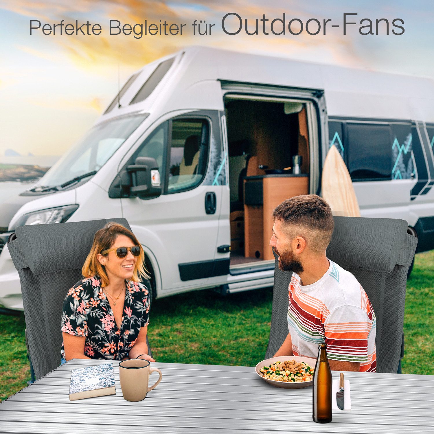 ELONEO Gartenstuhl Campingstuhl mit Liegefunktion, 6-fach verstellbare Rückenlehne, UV- und witterungsbeständig, Strandliege klappbar tragbar, Strandstuhl