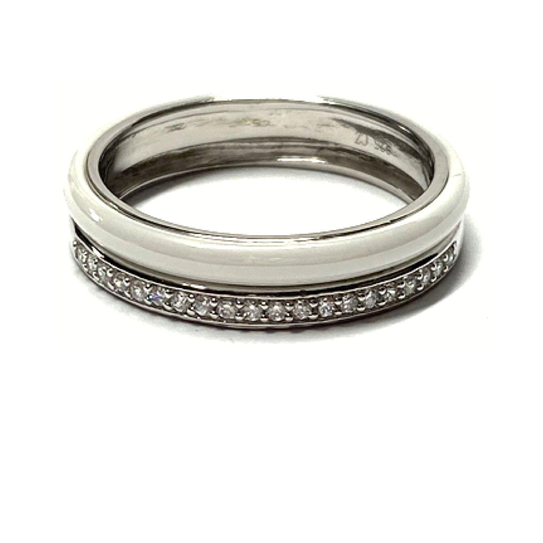 Fingerring Keramik Ring weiß 925Silber rhodiniert Steg Zirkonia Bandring 5mm #63