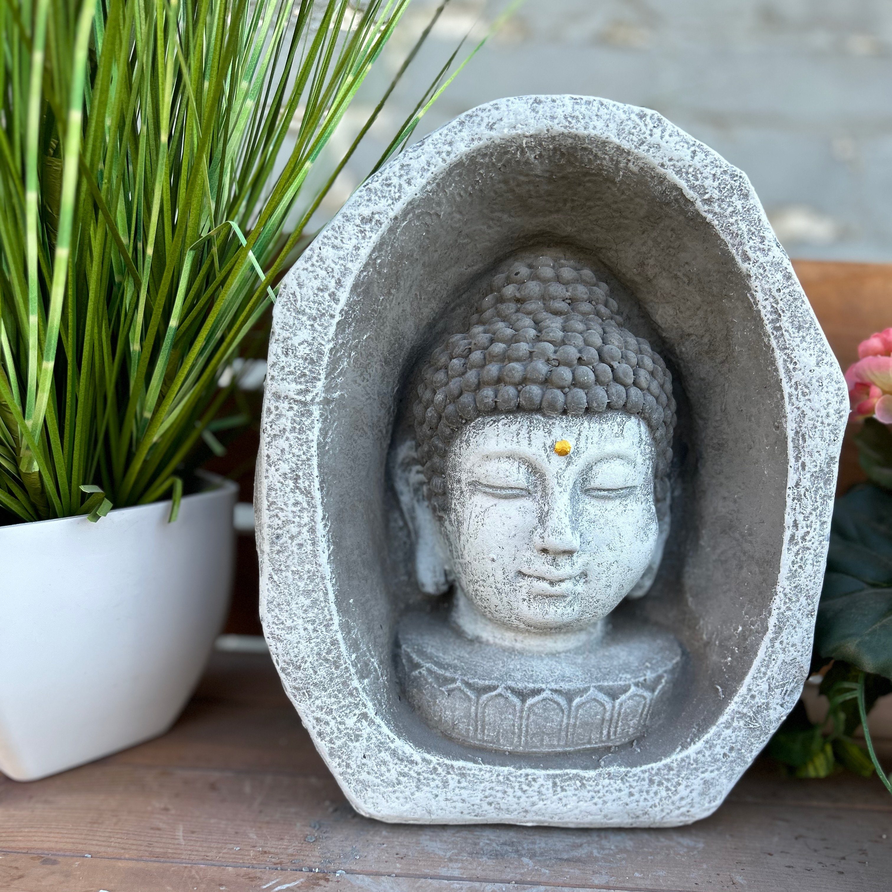 Style frostfest Shiva Büste Kopf Meditationsstein and 8,4 kg Buddha Stone Steinfigur Gartenfigur