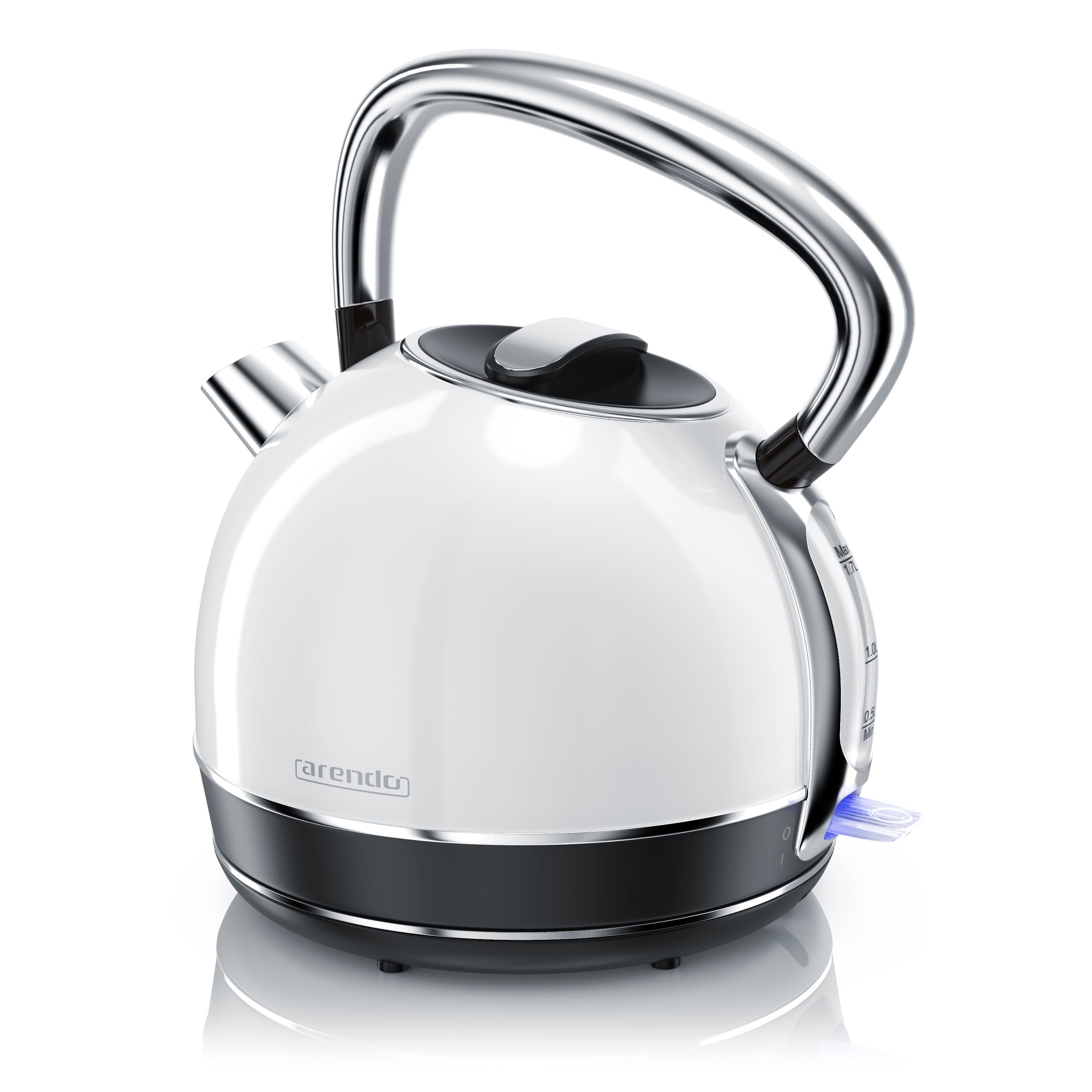 Arendo Wasserkocher Retro Edelstahl Teekessel im Vintage Style, GS Geprüft, weiß, 1,7 l, 2200 W, Überhitzung & Trockenkochschutz, automatische Abschaltung, Kalkfilter
