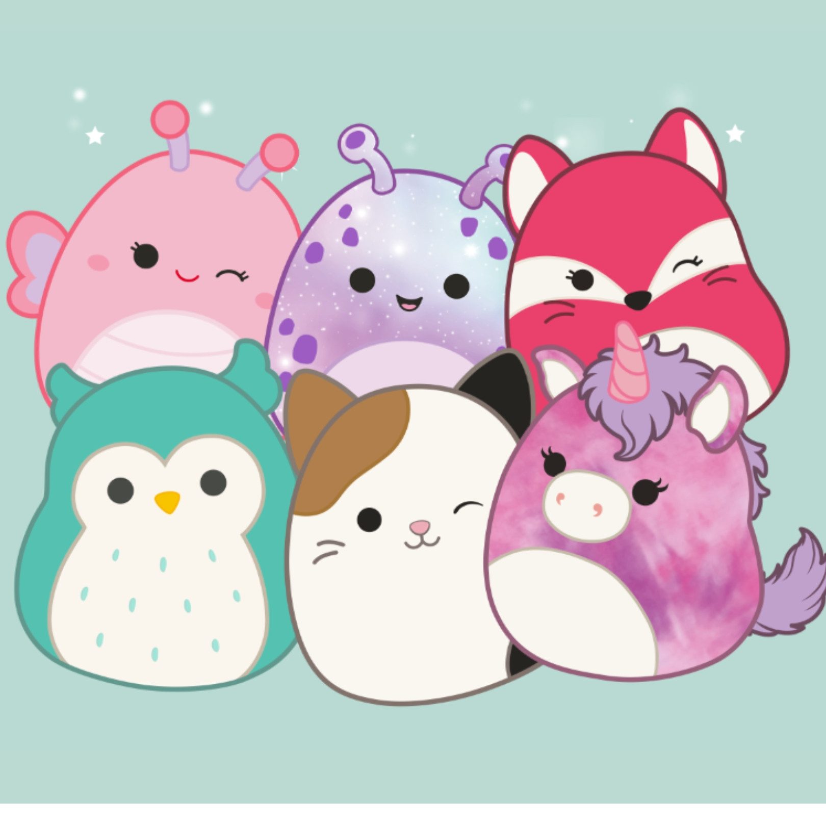 MTOnlinehandel Bettwäsche Squishmallows 135x200 + 80x80 cm, 100% Baumwolle, 2 teilig, Squish Squad, Cam, Fifi, Lola, Winston und Hans, Regenbogen, Wolke – Bild 5 von 5