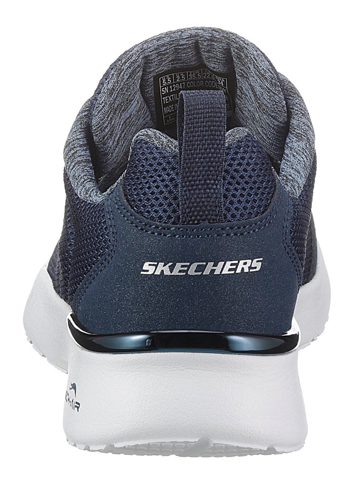 navy Metallic-Element an Ferse mit Brake der Skechers Skech-Air Dynamight Fast - Sneaker