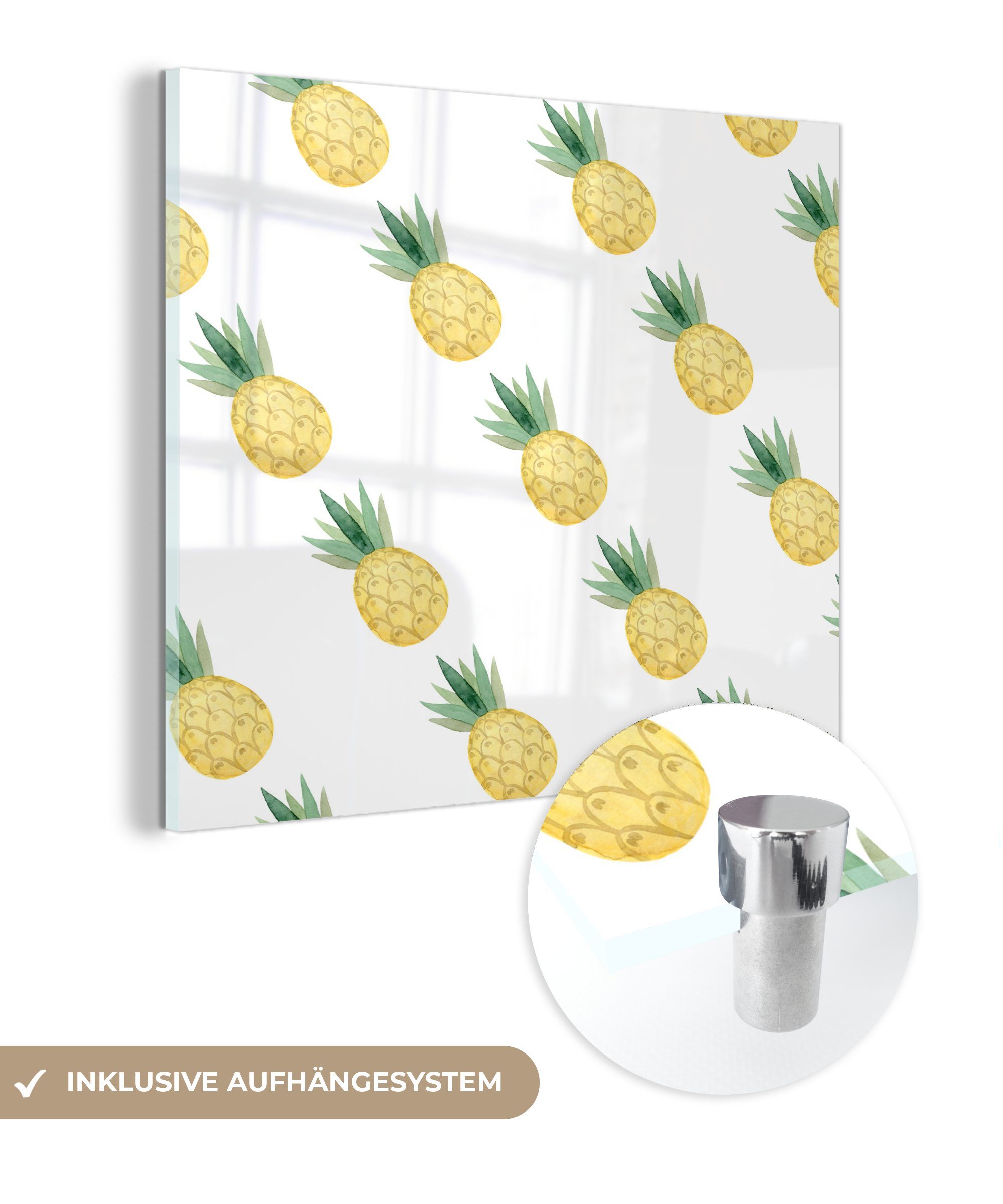 - MuchoWow Schablonen, Wandbild Acrylglasbild Foto Wanddekoration Obst - Ananas (1 auf Bilder - - Glas St), Glasbilder auf - Glas