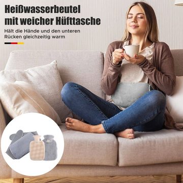 MAGICSHE Wärmflasche Drei in einer Warmwasserflasche mit zusätzlichem Deckel, Mit 125cm Gürtel