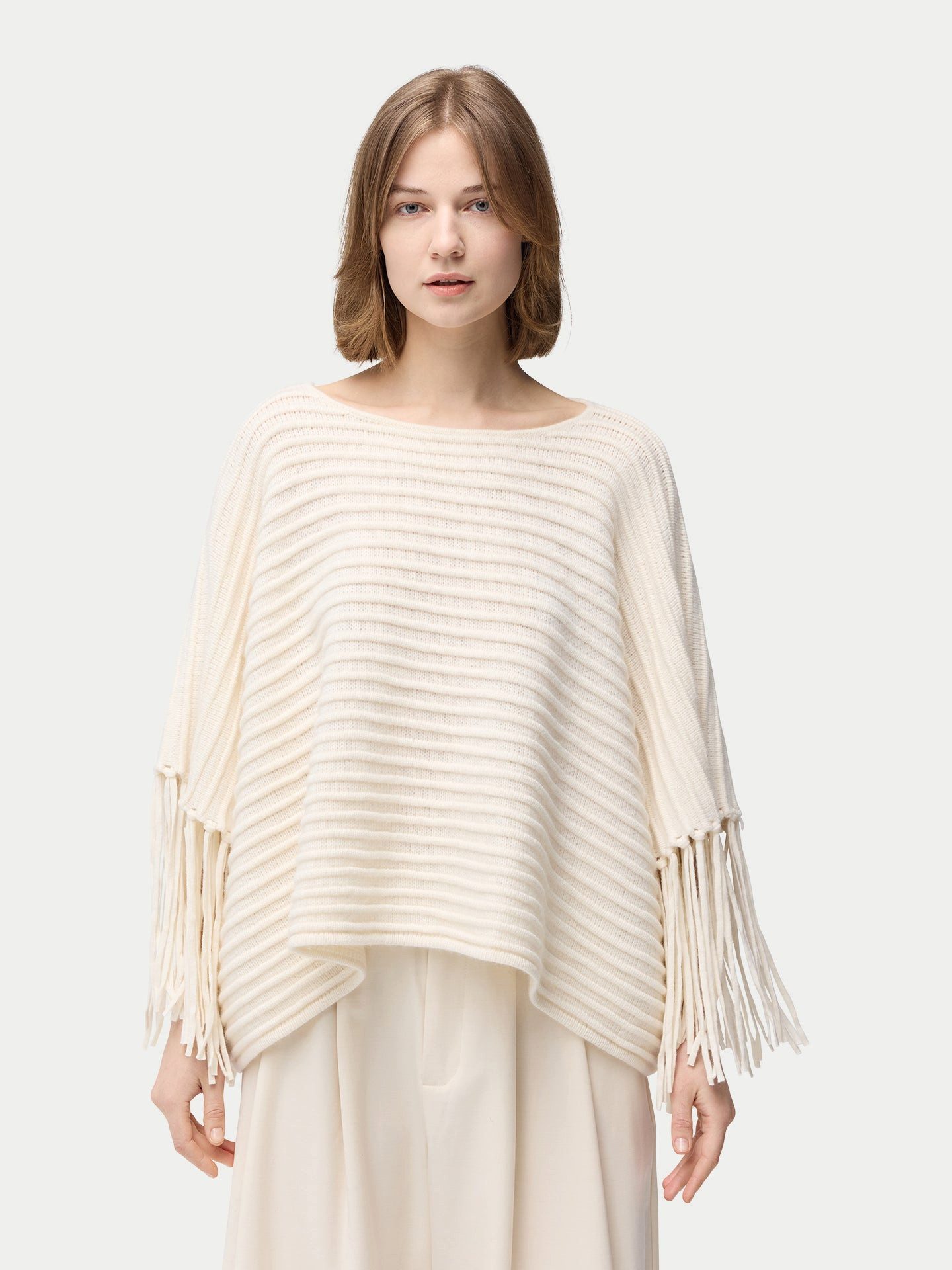 GOBI Cashmere Poncho Kaschmir Poncho mit Fransen Details an den Ärmeln