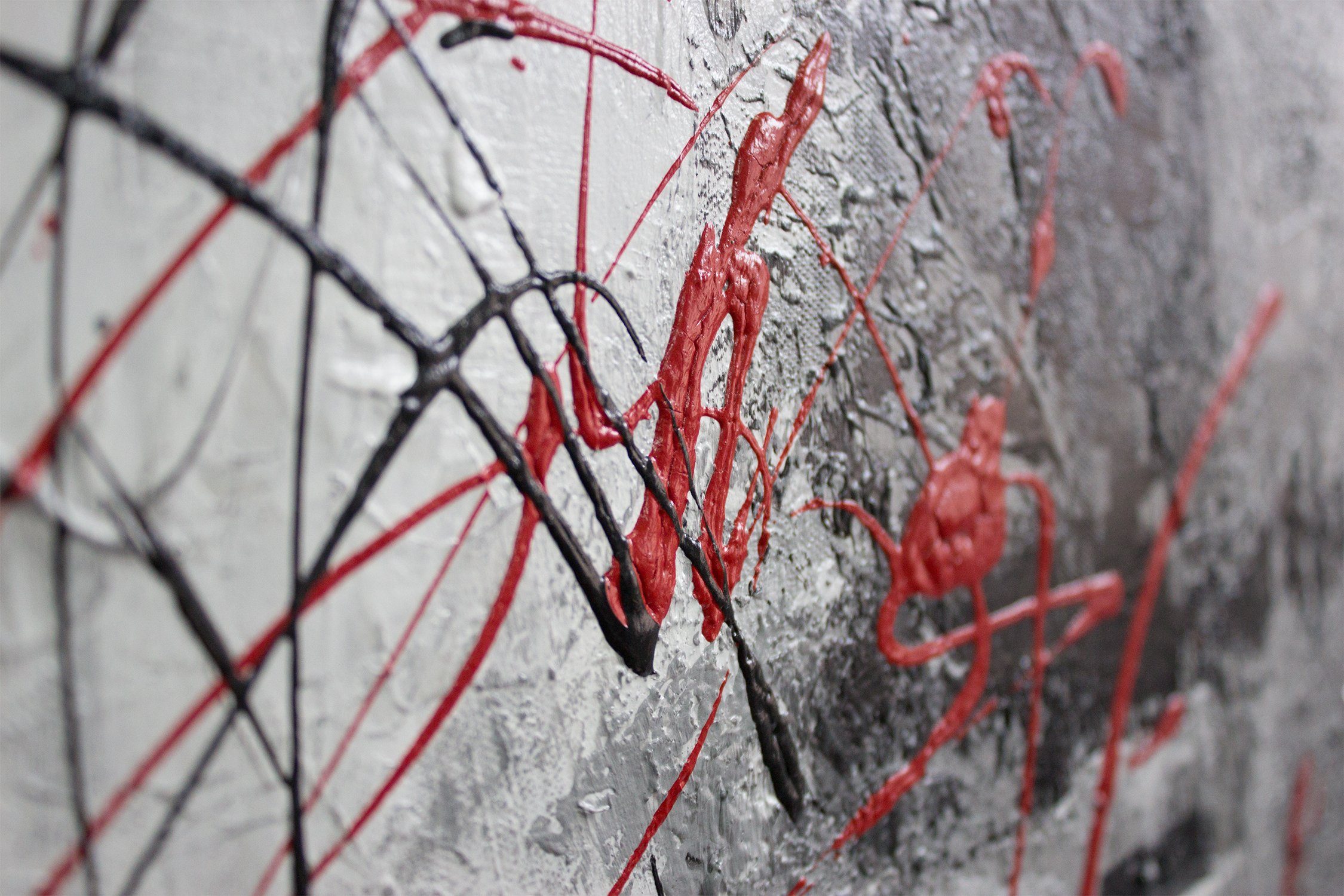YS-Art Gemälde Courage, Abstrakt, Abstraktes auf Leinwand Bild Handgemalt Schwarz Weiß Rot