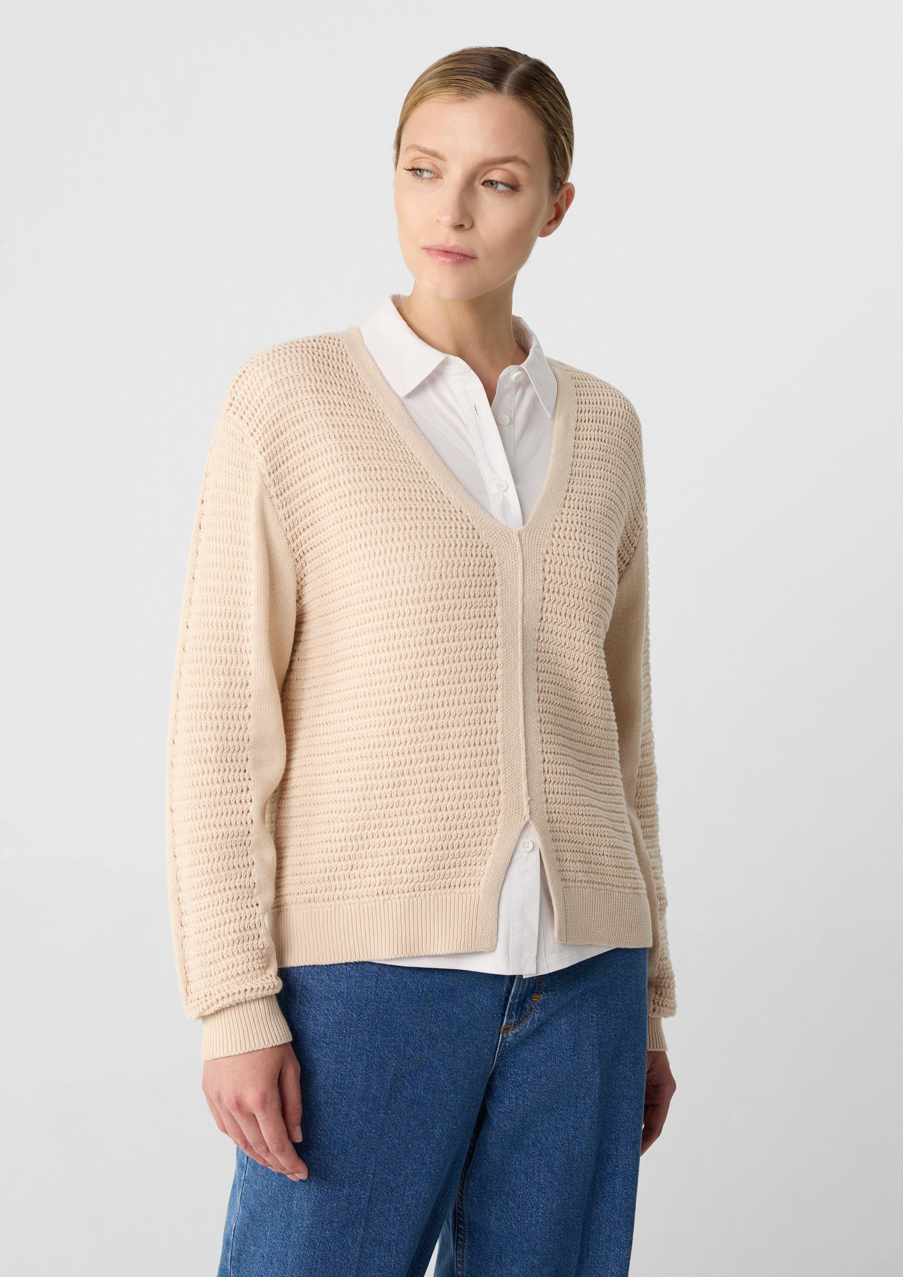Langarmshirt Relaxed-Fit-Strickpullover in Cardigan-Optik