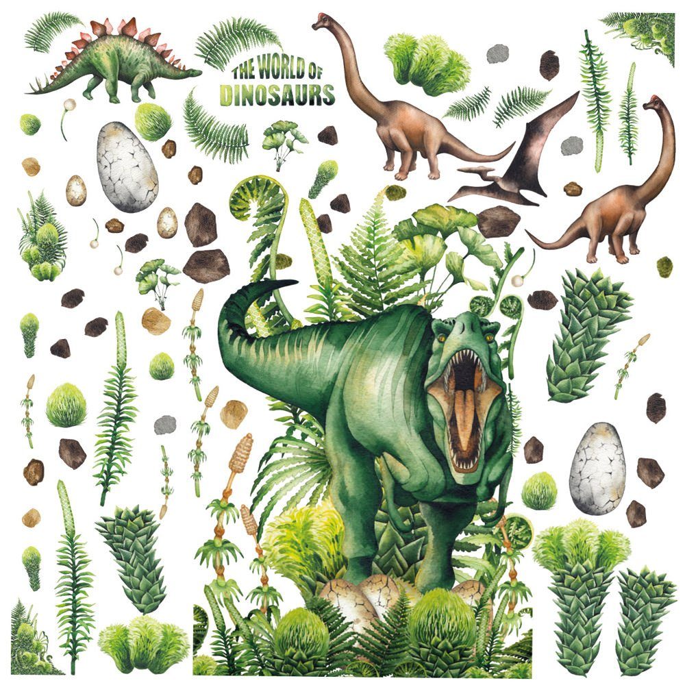 Sunnywall Wandtattoo XXL Wandtattoo Kinder Dinosaurier Set Kinderzimmer Aufkleber T-Rex (XXL Set), selbstklebend