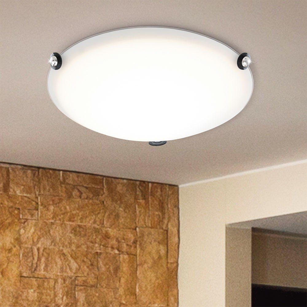 EGLO LED Deckenleuchte, LED-Leuchtmittel fest verbaut, Warmweiß, LED 12 Watt Wand Decken Lampe rund Glas Kristall Wohnraum