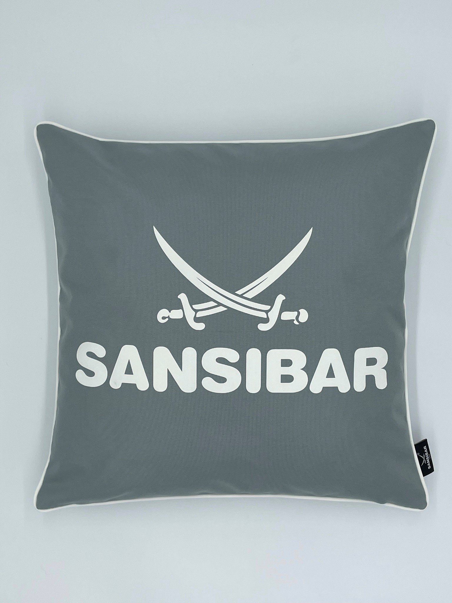 und wasser- (1 Outdoor Outdoor 45x45 silber/offwhite Sansibar Logodruck, schmutzabweisend Kissen geeignet, Sansibar cm, Sylt Stück), Kissenfüllung, Dekokissen