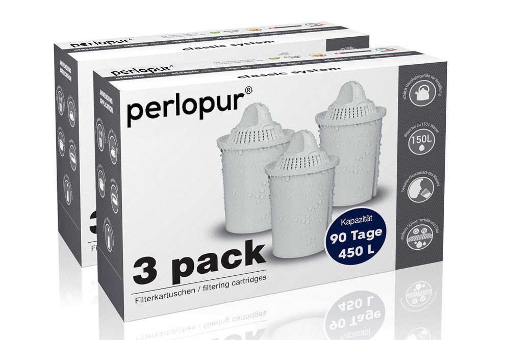 PerloPur Kalk- und Wasserfilter Filterkartuschen Classic Universal Pack 6, Zubehör für Brita Classic u. PearlCo Classic