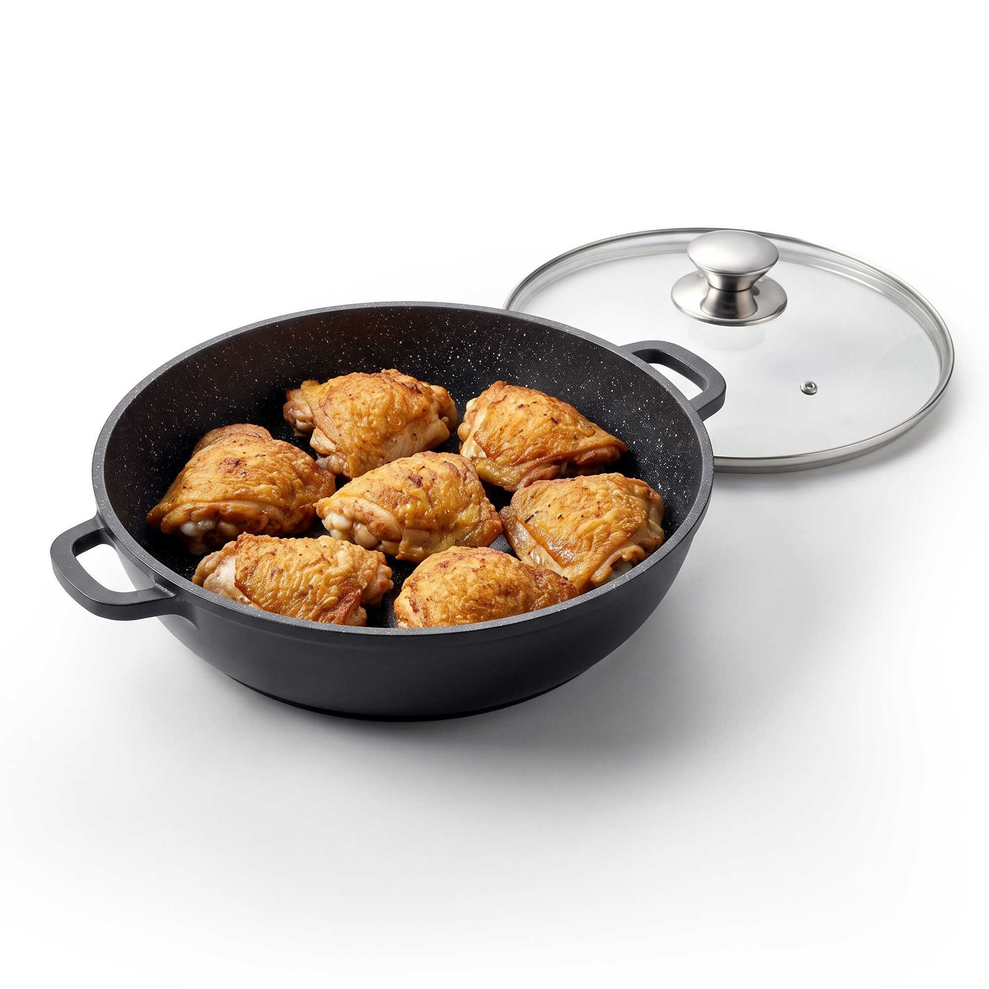 4BIG.fun Schmorpfanne Ø24 cm Bräter 2,2 L Bratpfanne Servierpfanne Antihaftbeschichtung, Aluguss