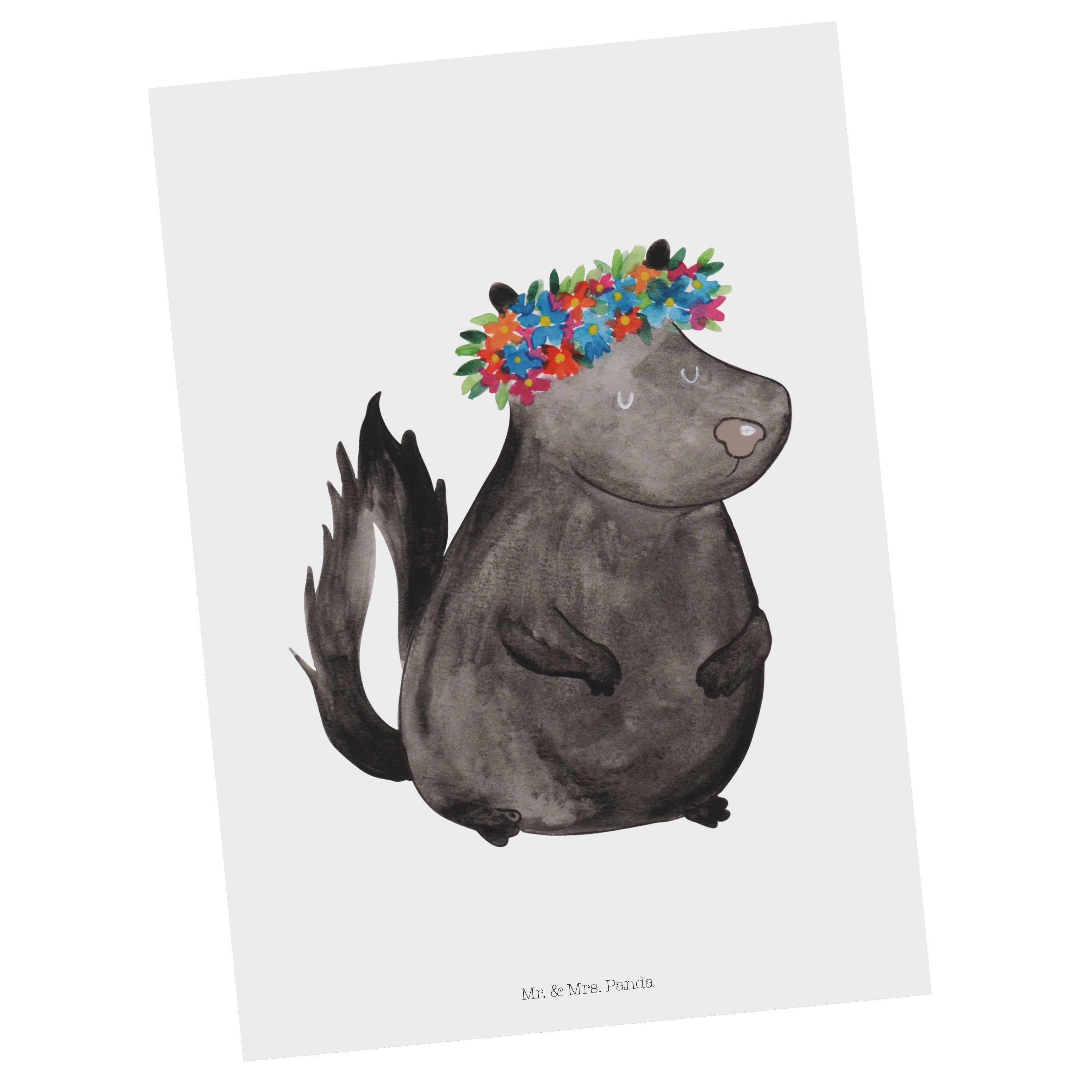 Mr. & Mrs. Panda Postkarte Stinktier Blumenmaedchen - Weiß - Geschenk, Skunk, Geschenkkarte, Sti