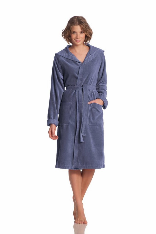Vossen Unisex-Bademantel Texas, ideal für Sauna & Spa, Hotelbademantel, Morgenmantel, Kurzform, Webvelours, Kapuze, Gürtel, für Damen & Herren