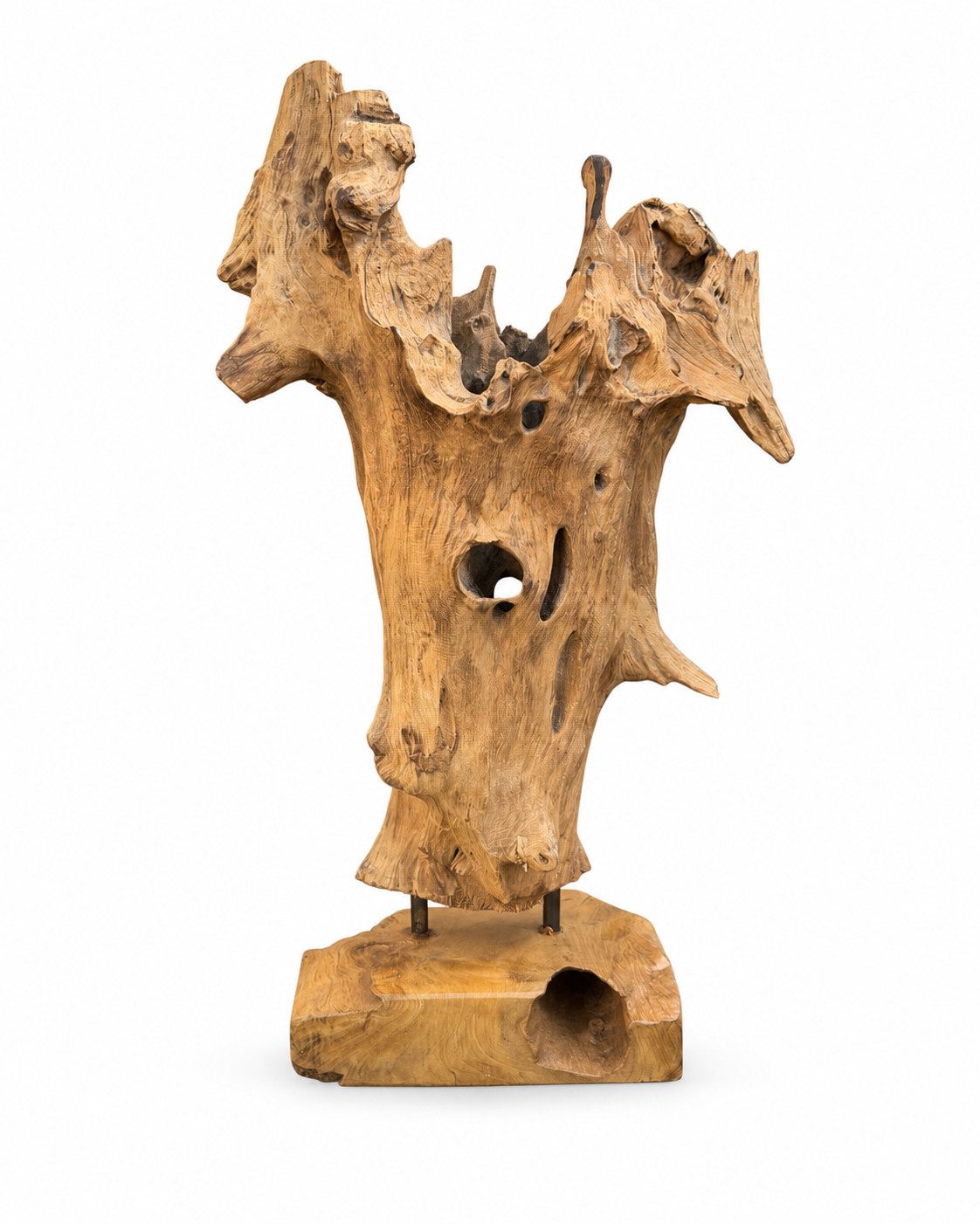 FaHome Skulptur Teakholz Skulptur - Handgefertigt - Natürliche Maserung