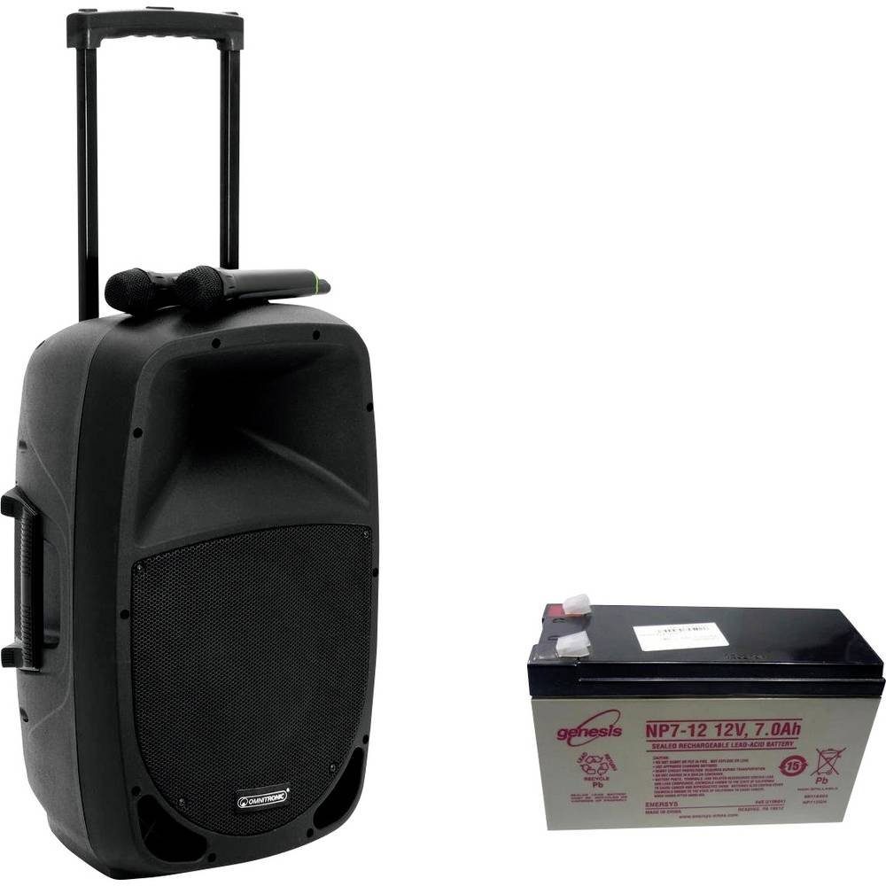 Omnitronic PA-ANLAGE + AKKU 20000047 Portable-Lautsprecher (Bluetooth, Integrierter MP3-Player, Trolley-Funktion)